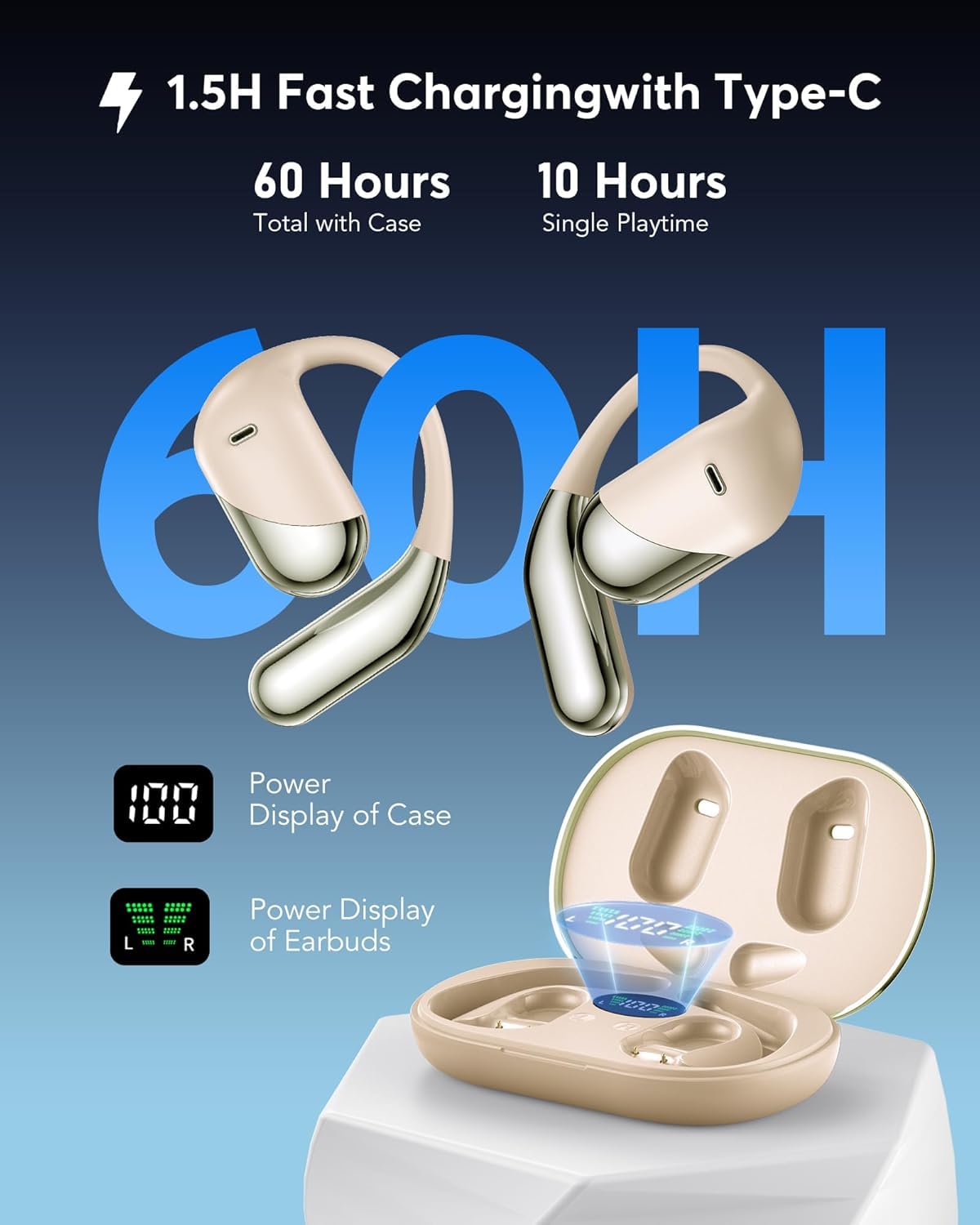 AI Translation Earbuds Real Time, 3-in-1 Translator Earbuds 144 Languages & Accents, Audifonos Traductores Inglés Español,Open Ear Wireless Headphones with Charging Case fit iOS & Android Khaki 4