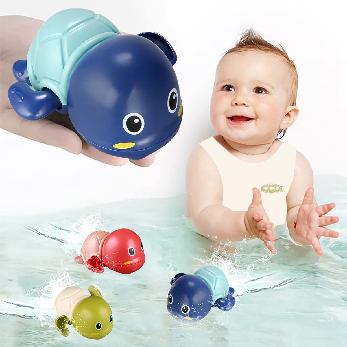 WISHKEY Pack of 2 Swimming Turtle Bath Toy for Babies, Floating Toys for Kids Tub, Cute Bathing Toys for Toddlers, Bathtub Toys for Baby Boys & Girls, Bathing Toys for Baby for 0-3 Years (Multicolor) 6