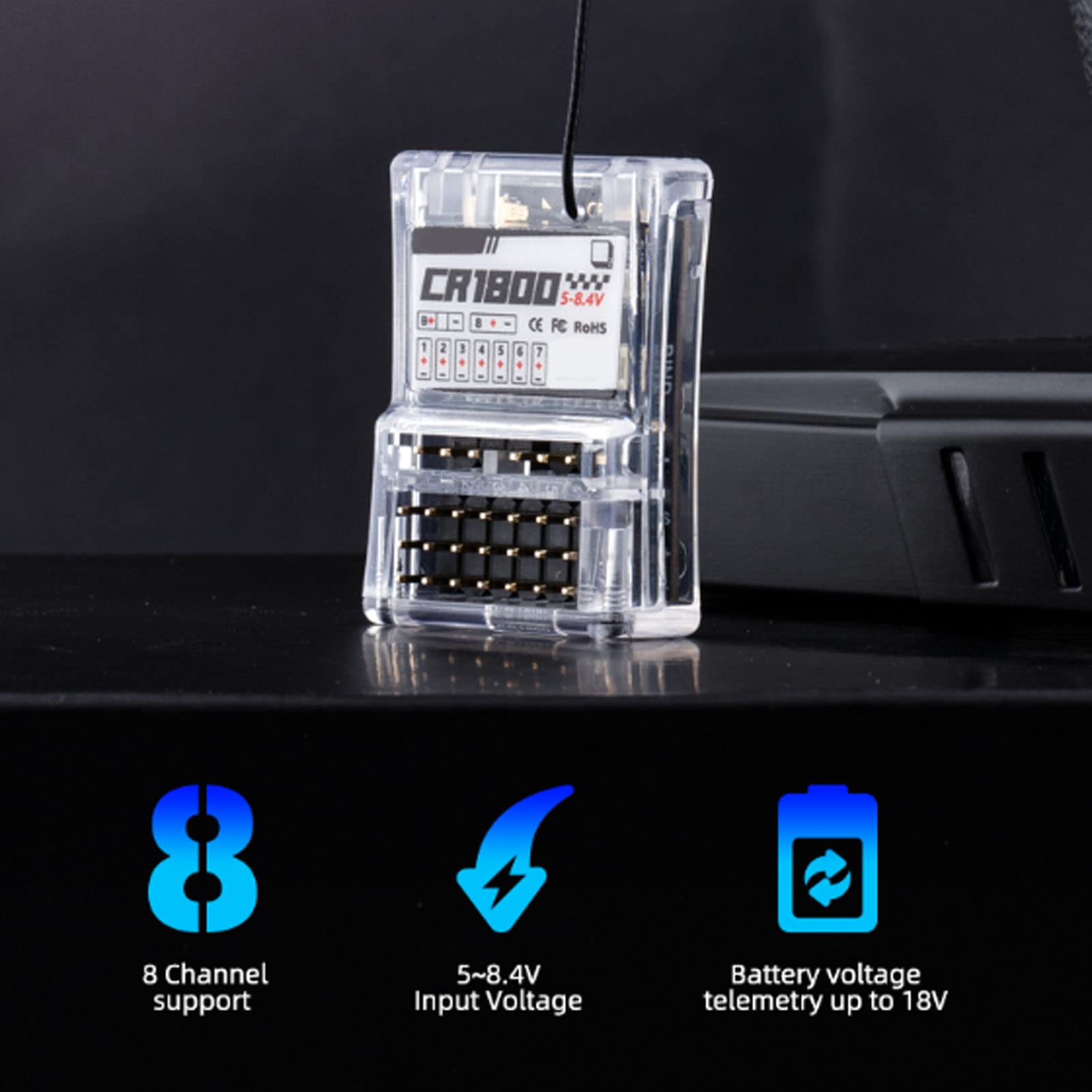 POENVFPO 2.4GHz 8CH CT01 RC Transmitter with CR1800 Receiver, Display, Lightweight, Suitable for Different Toys for RC Boat Model 6