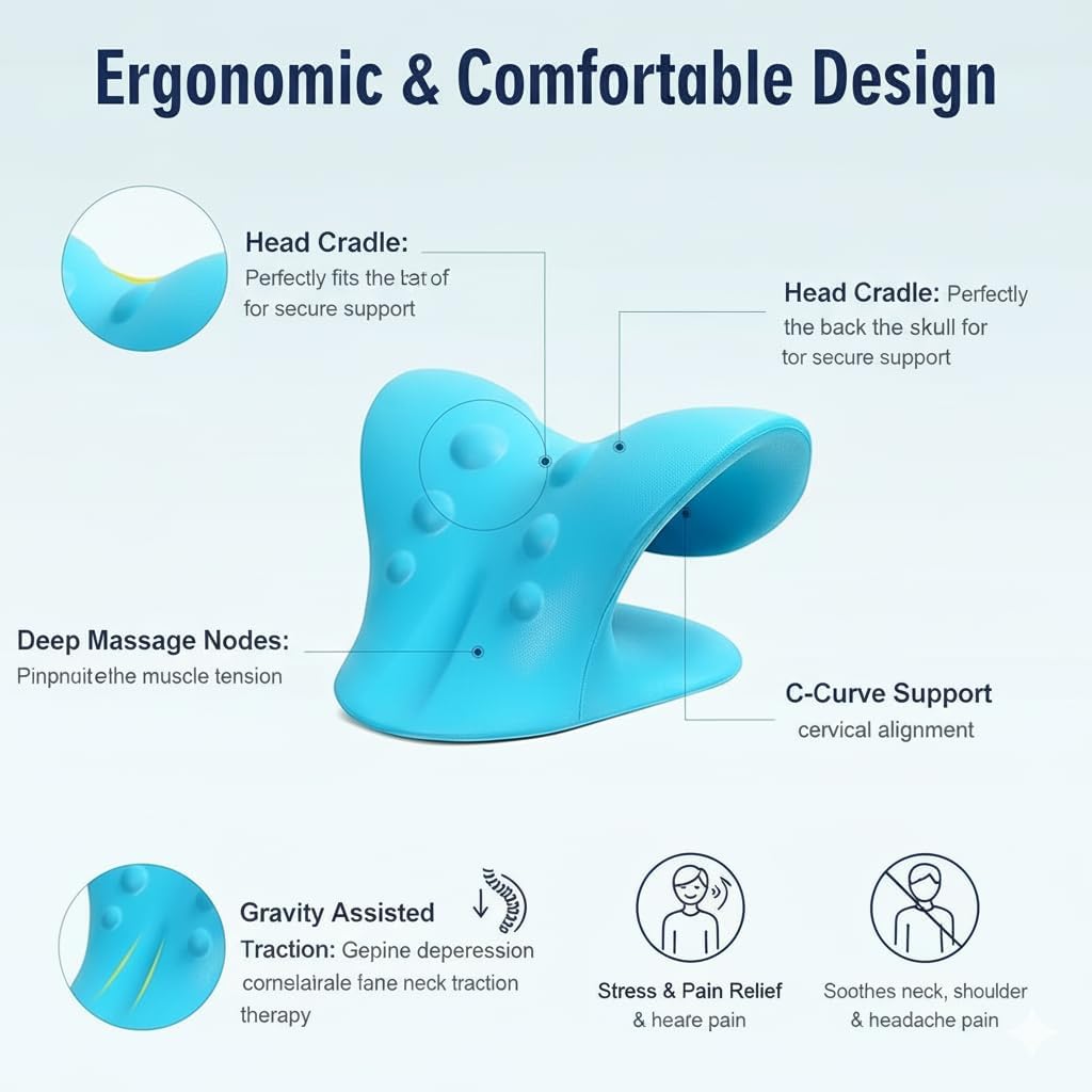 Fitinon Advance Neck Support Stretcher for Pain | Neck Pain Relief Product | Cervical Traction Device | Neck and Shoulder Relaxer | Massage Relaxer Accupressure Chiropratice (Blue,Men) 2
