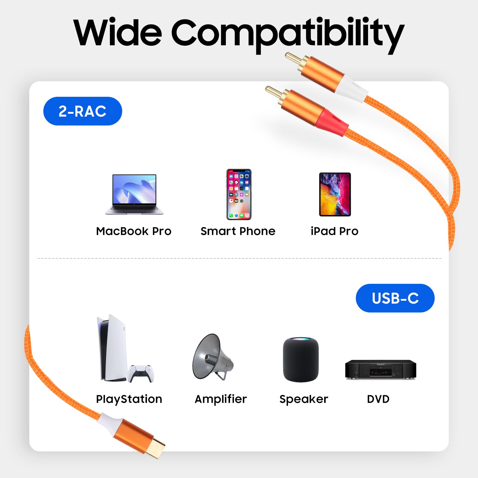 USB C to RCA Audio Cable,3.3 FT Type-C to 2 RCA Male to Male Y Splitter，for iPhone 16 15 Series, Home Theater, DVD, Amplifier, Speaker, Car Stereo, Samsung Galaxy S23(Silver/2 Cable 4