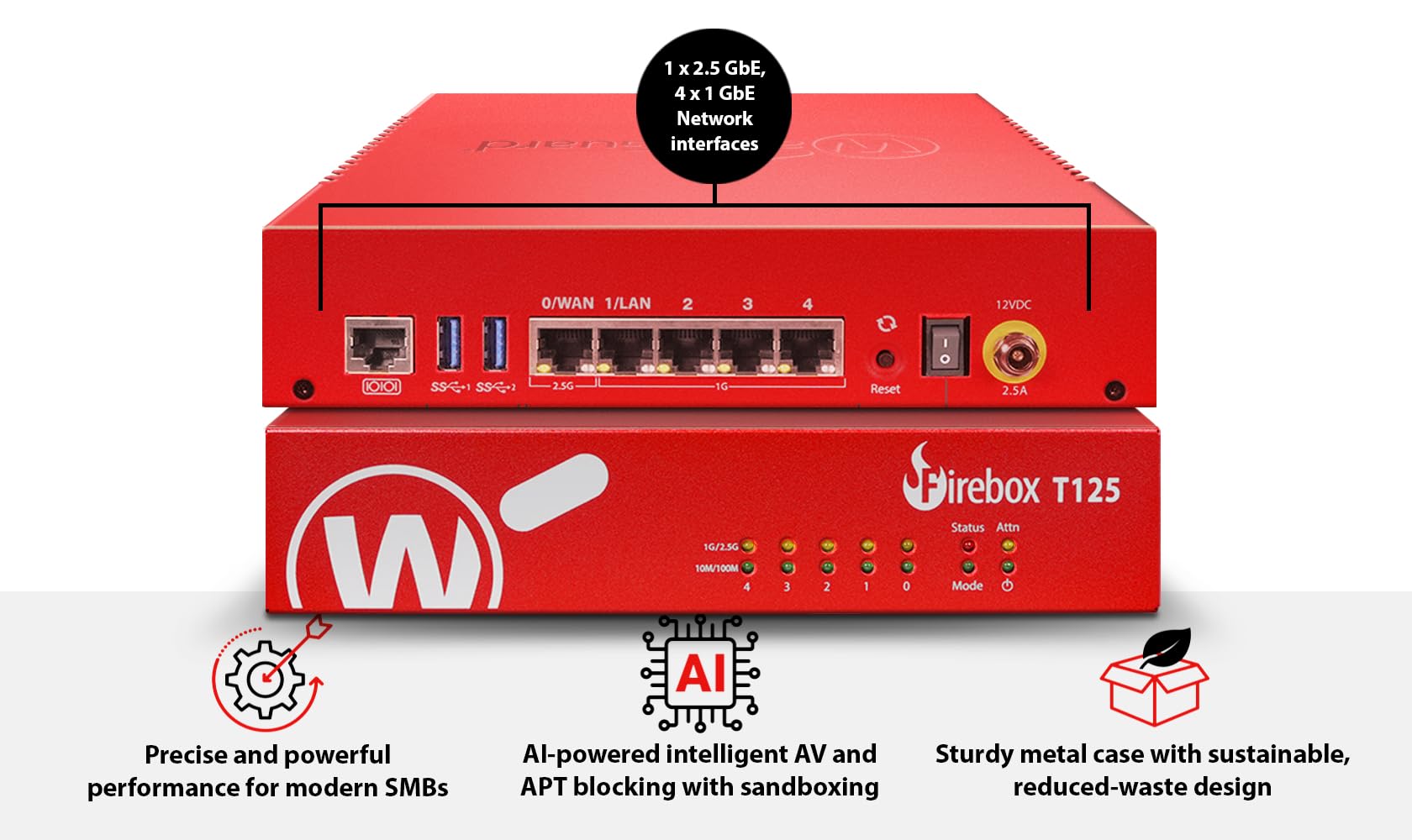 WatchGuard Firebox T125-W with 3 Year Basic Security Suite - Wi-Fi 7 Firewall, 1x 2.5Gb + 4X 1Gb Ports, High-Speed Security for Remote Offices (WGT126033) 4