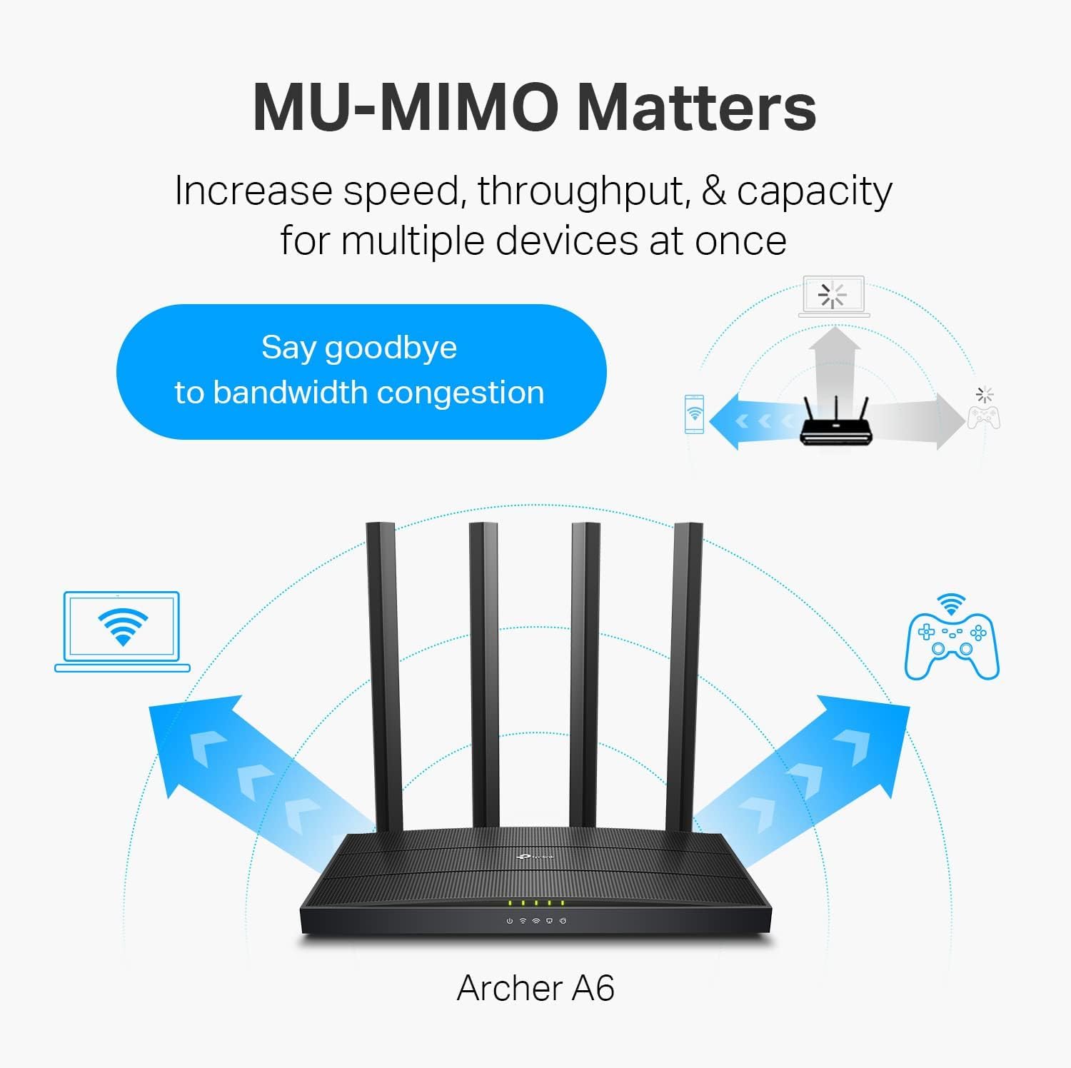 TP-Link AC1200 Gigabit WiFi Router (Archer A6) - Dual Band MU-MIMO Wireless Internet Router, 4 x Antennas, OneMesh and AP Mode, Long Range Coverage 3