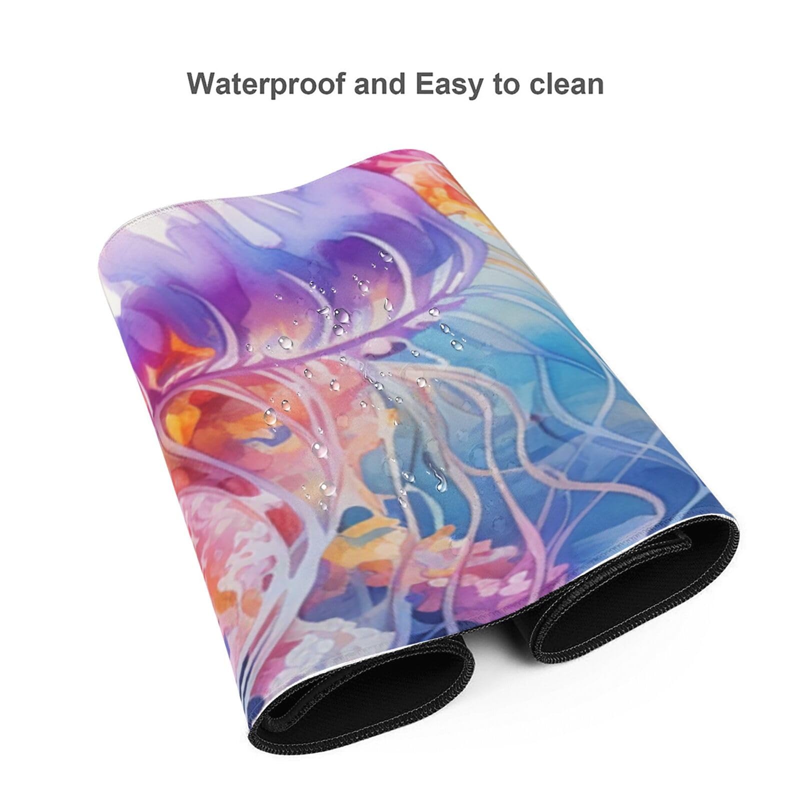 Famame Laptop Mouse Pad Beautiful Jelly Fish Desk Mat with Stitched Edges 31.5X 11.8 inch Non-Slip Large Keyboard Rubber Writing Table Mat for Office Home 6