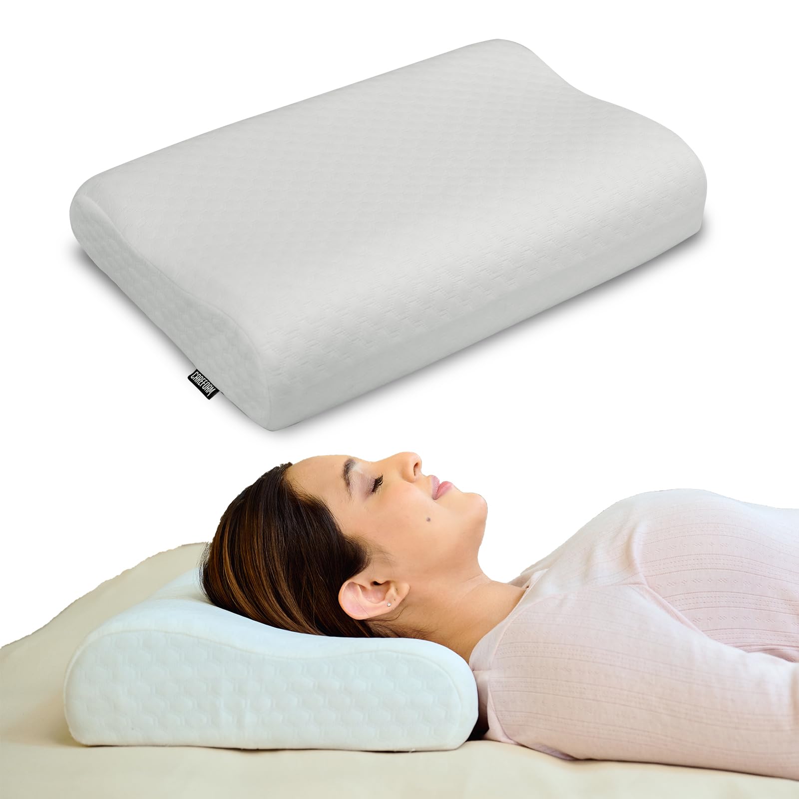 CareFoam Orthopaedic Memory Foam Sleeping Bed Pillow Small Size Neck & Back Support (Queen Size with Inner Cover 16 x 24 x 4 Inch) (Royal White, King_P2) 1