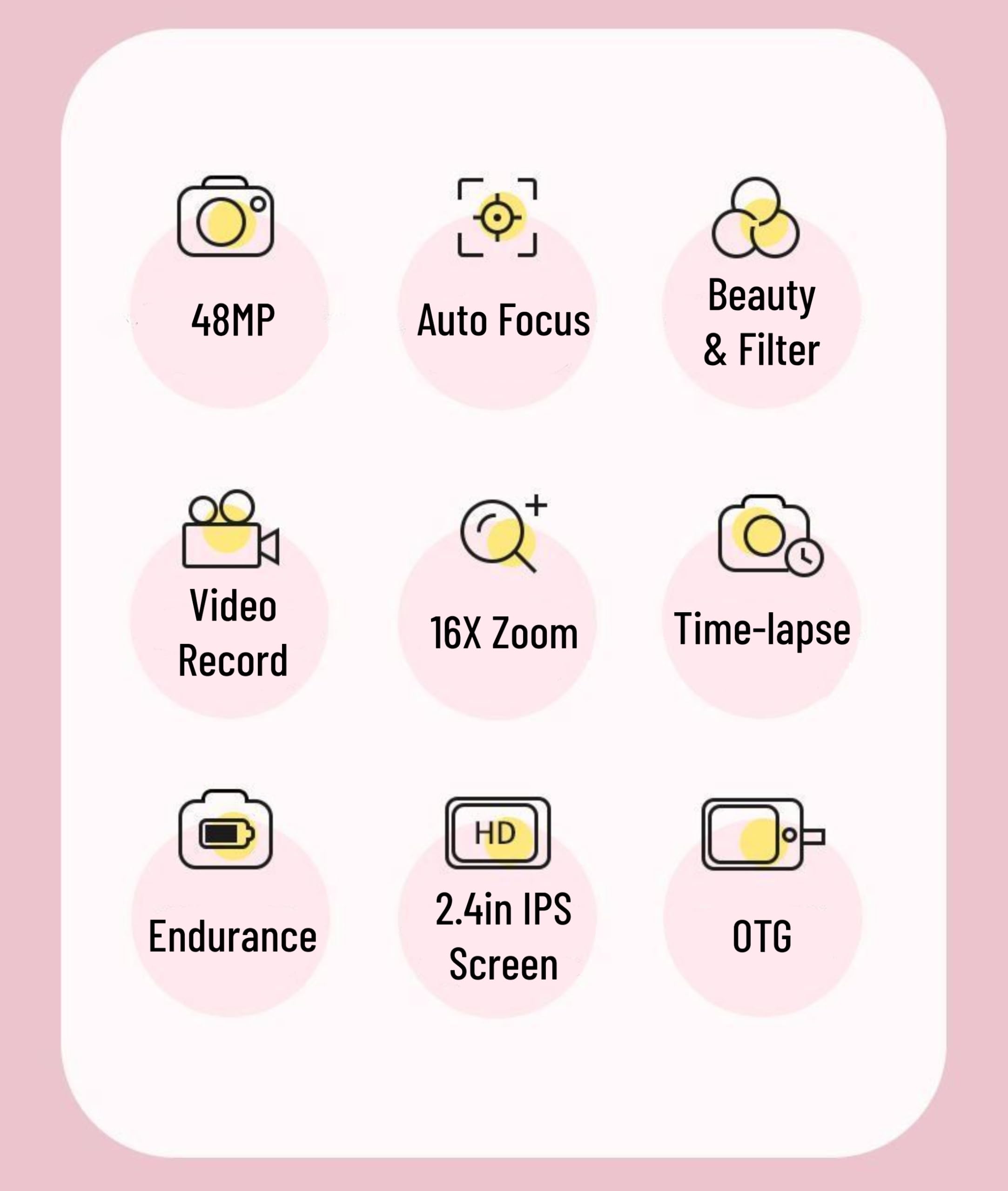 Digital Camera, 1080P 48MP Compact Point and Shoot Camera, Kids Cameras for Photography, 16X Digital Zoom, 2.4 Inch Display, for Students Teens Adults Girls Boys (Star Black) 3