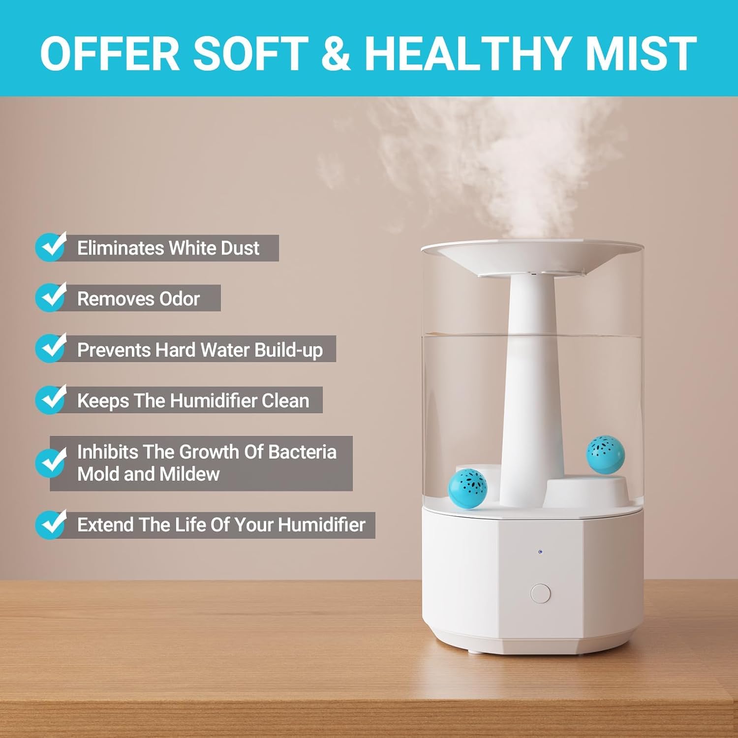 Livatro Humidifier Cleaner – Fight Humidifier Mold and Bacteria with Humidifier Cleaning Ball, Prevents Hard Water Build-Up, Eliminates White Dust, Removes Odor, For All humidifiers, Fish Tank 3
