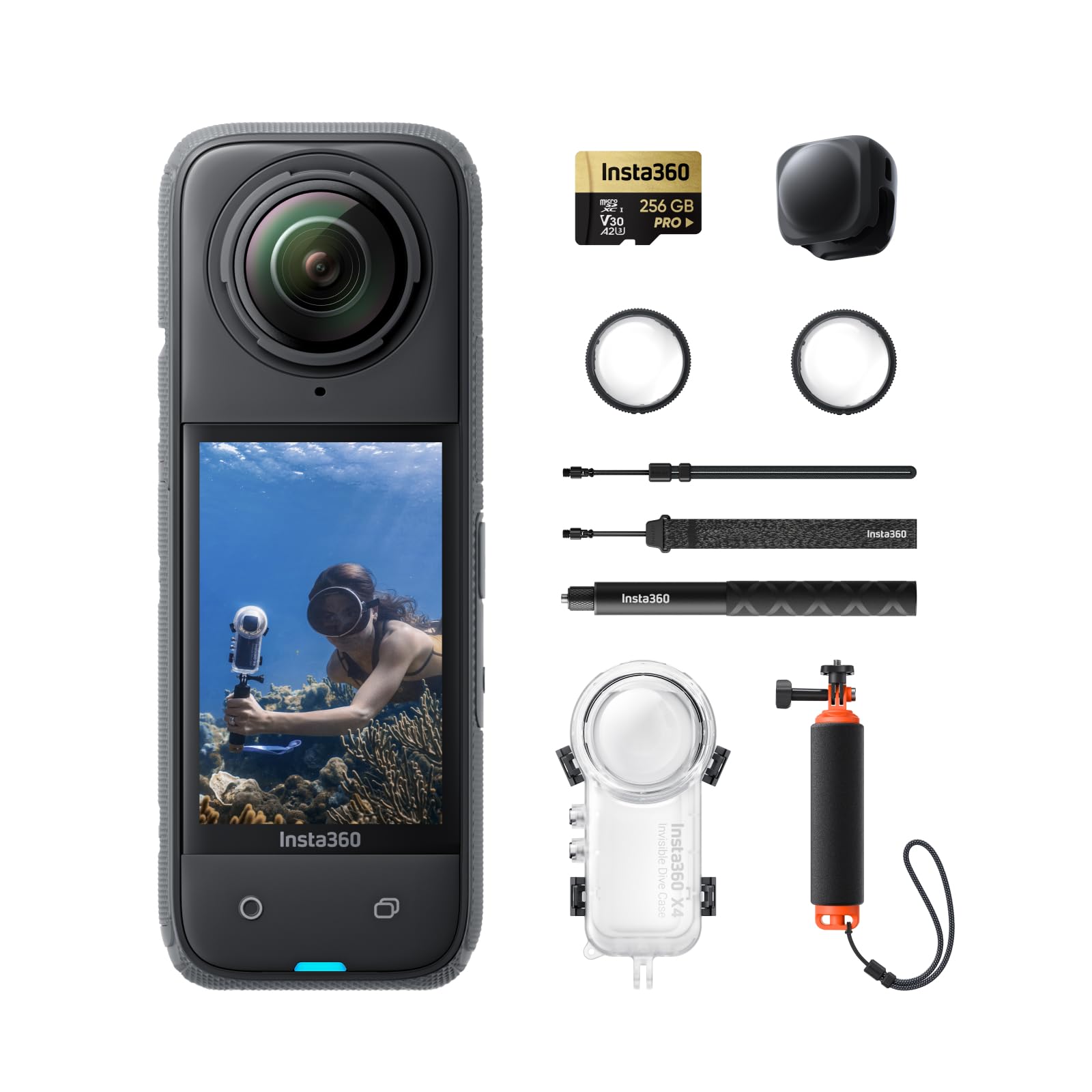 Insta360 X4 Motorcycle Handlebar Bundle - Waterproof 8K 360 Action Camera, 4K Wide-Angle Video, Invisible Selfie Stick Effect, Removable Lens Guards, 135 Min Battery Life, AI Editing, Stabilization 1