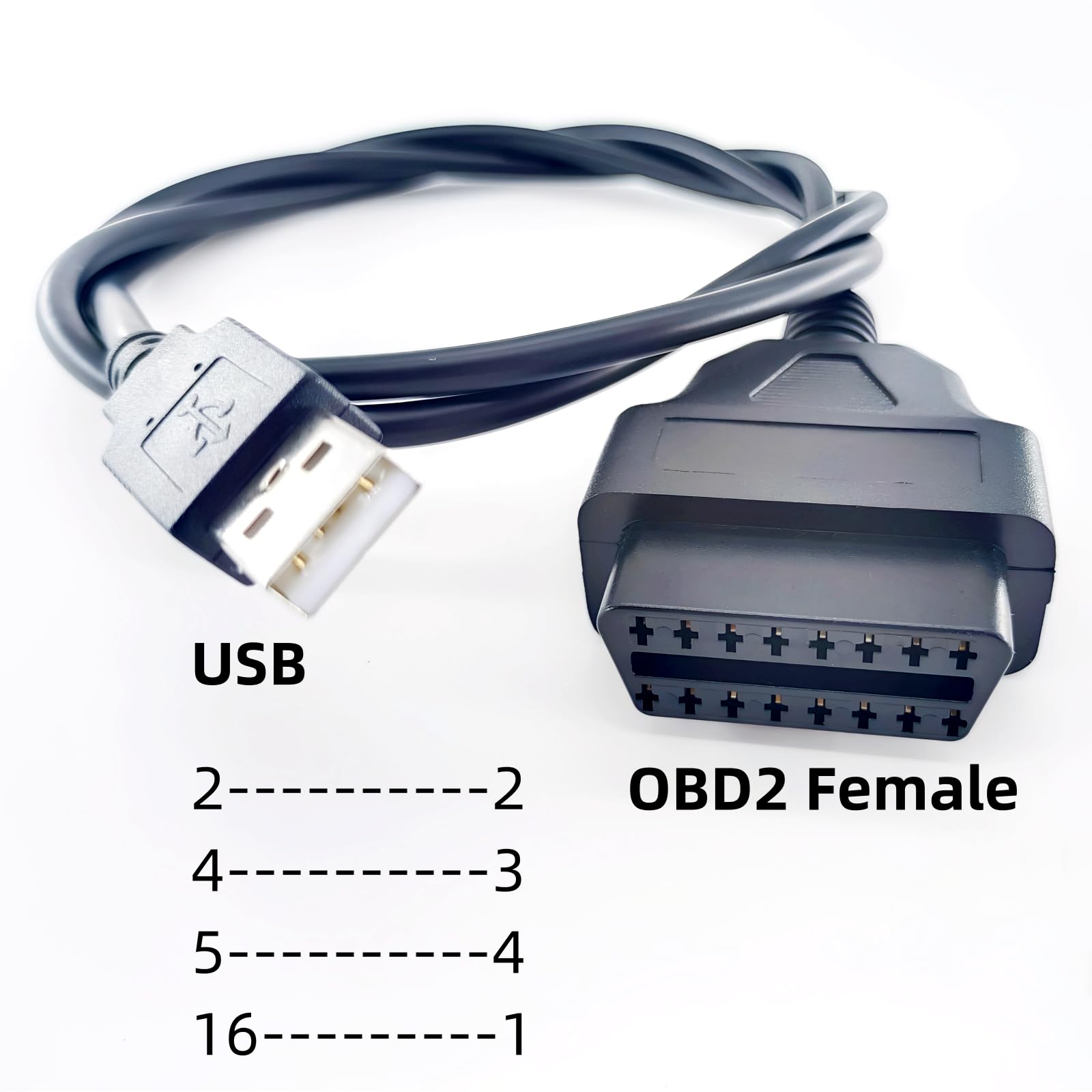 Hntcesdg 3.3FT OBD2 Female to USB Male Cable, 16Pin OBD2 Extension Cable to USB Female Port Charging Adapter OBDII to USB2.0 Power Connection, Diagnostic Tool for Car Extension Cord Connector 4