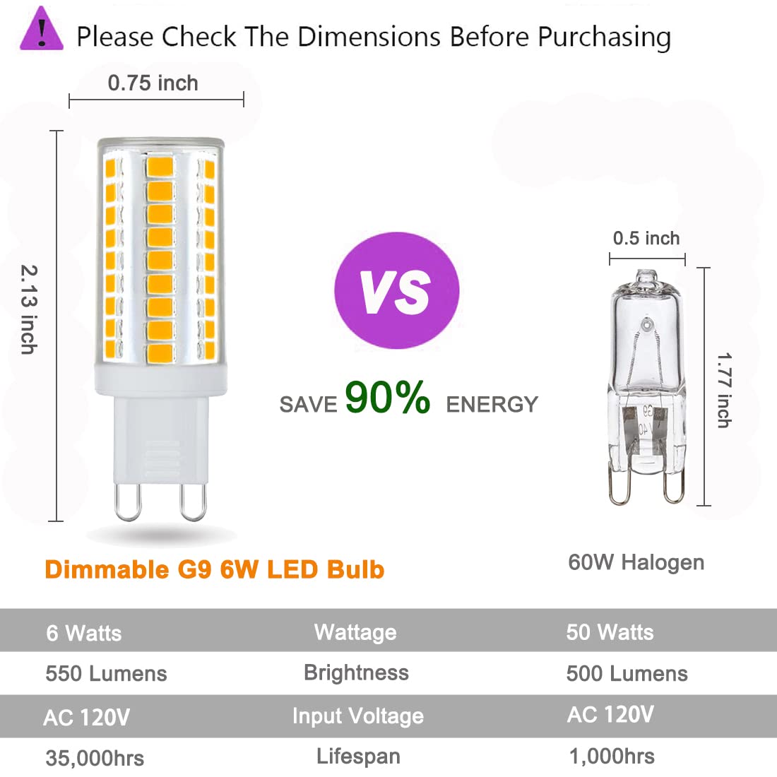 KAKEMONO G9 Led Bulbs Dimmable 6W, 50W Halogen Equivalent, 2700K Soft Warm White, T4 Bi-pin Led Bulbs for Chandelier Pendant Wall Lighting, Pack of 5 3