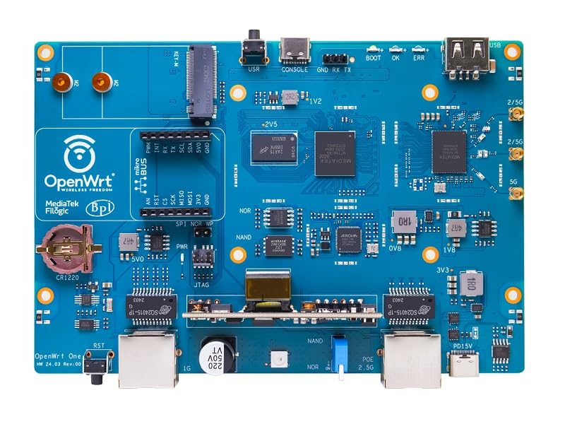 WayPonDEV Banana Pi WiFi 6 OpenWrt One Router Board, Wireless Dual Band Internet Router, MediaTek MT7981B SoC 1GB DDR4 RAM, Integrated 1x 2.5GbE WAN Gigabit LAN RJ45 Port, Support AP, WPA,WPA2,WPA3 6