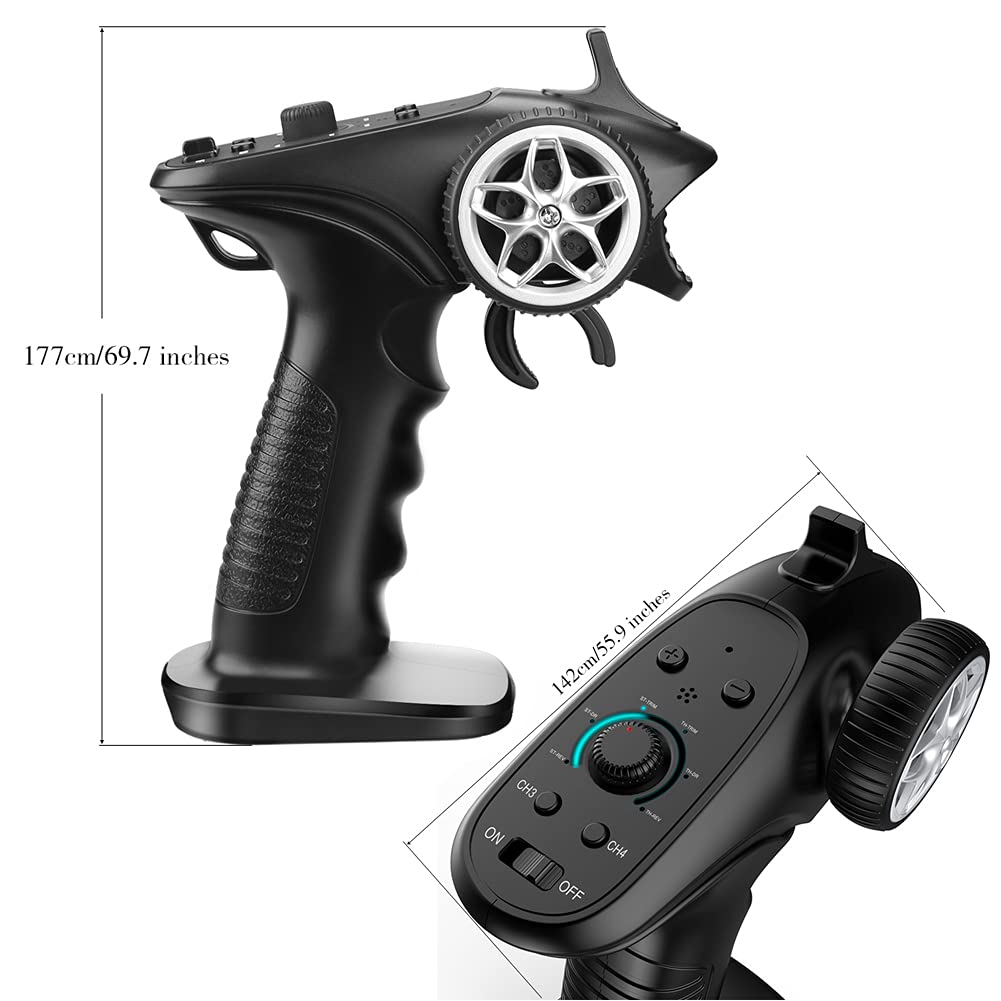 havcybin 2.4ghz RC Controller 4CH RC Remote and Receiver Digital Radio Transmitter for 18 110 116 132 RC Car Boat Tank Crawler GA-4H-TX (Transmitter and Receiver Set), Black 6