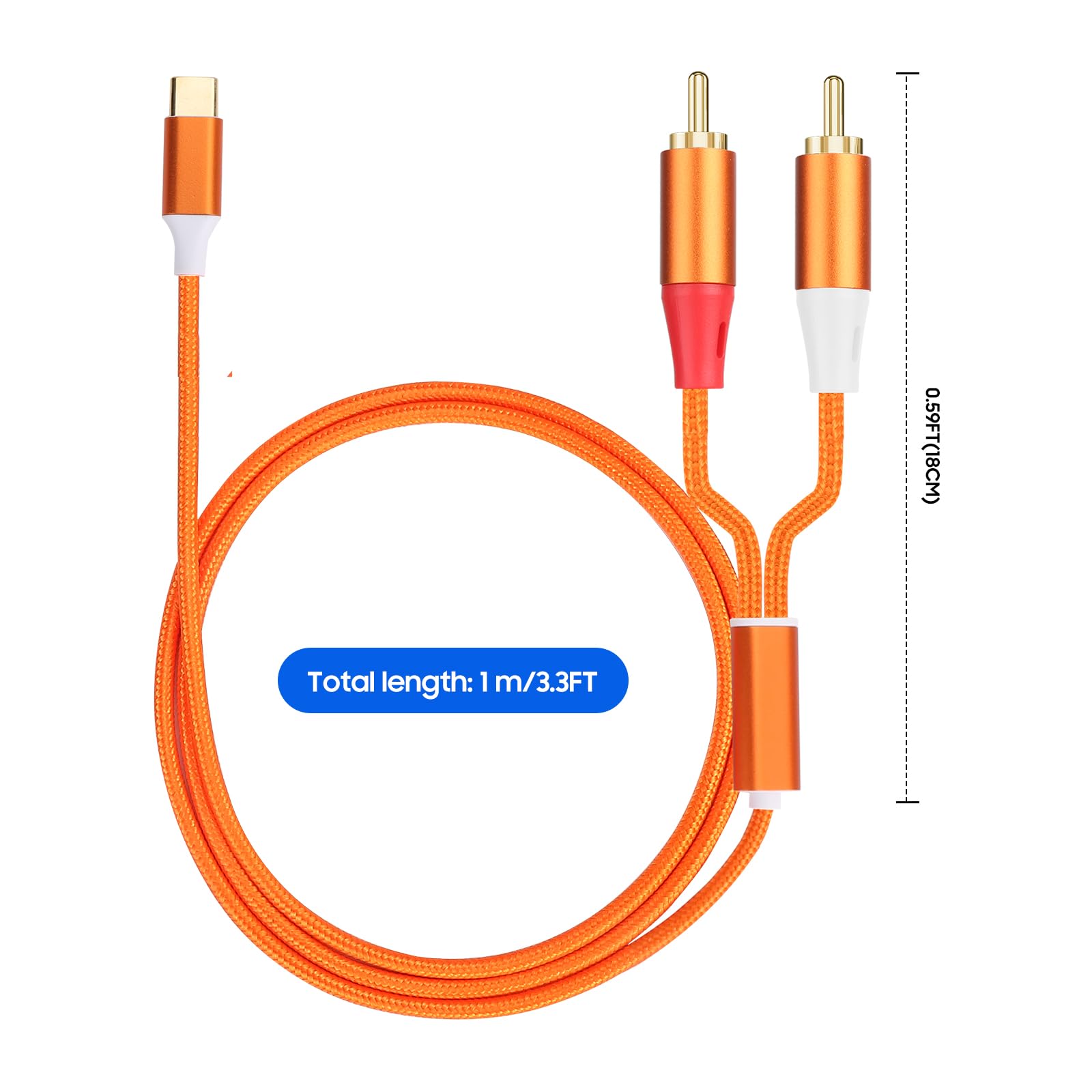 USB C to RCA Audio Cable,3.3 FT Type-C to 2 RCA Male to Male Y Splitter，for iPhone 16 15 Series, Home Theater, DVD, Amplifier, Speaker, Car Stereo, Samsung Galaxy S23(Silver/2 Cable 6