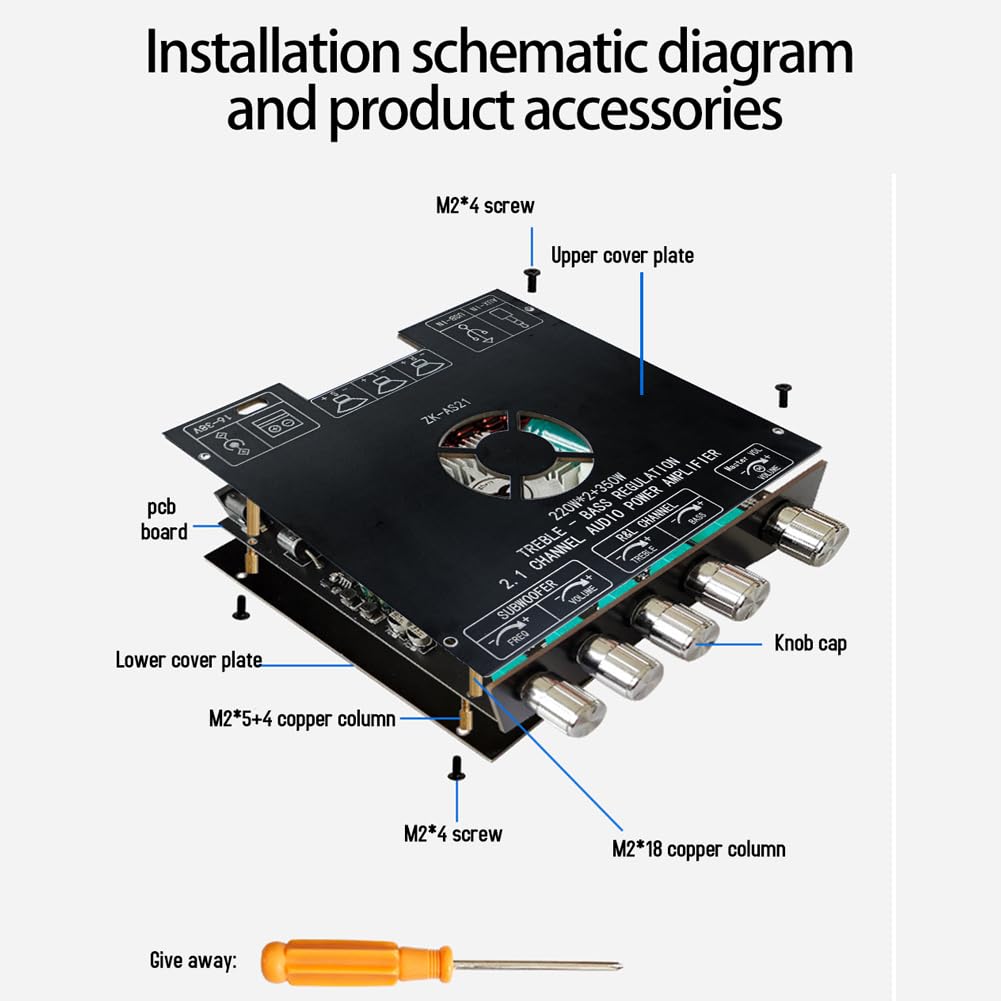 ZK AS21 Compact 2.1 Channel TPA3255 BT Digital Power Amplifier Board Module High and Low Tone Subwoofer Power Amplifier Board 220W 2 350W for Home Theater and Audio Enthusiasts 4