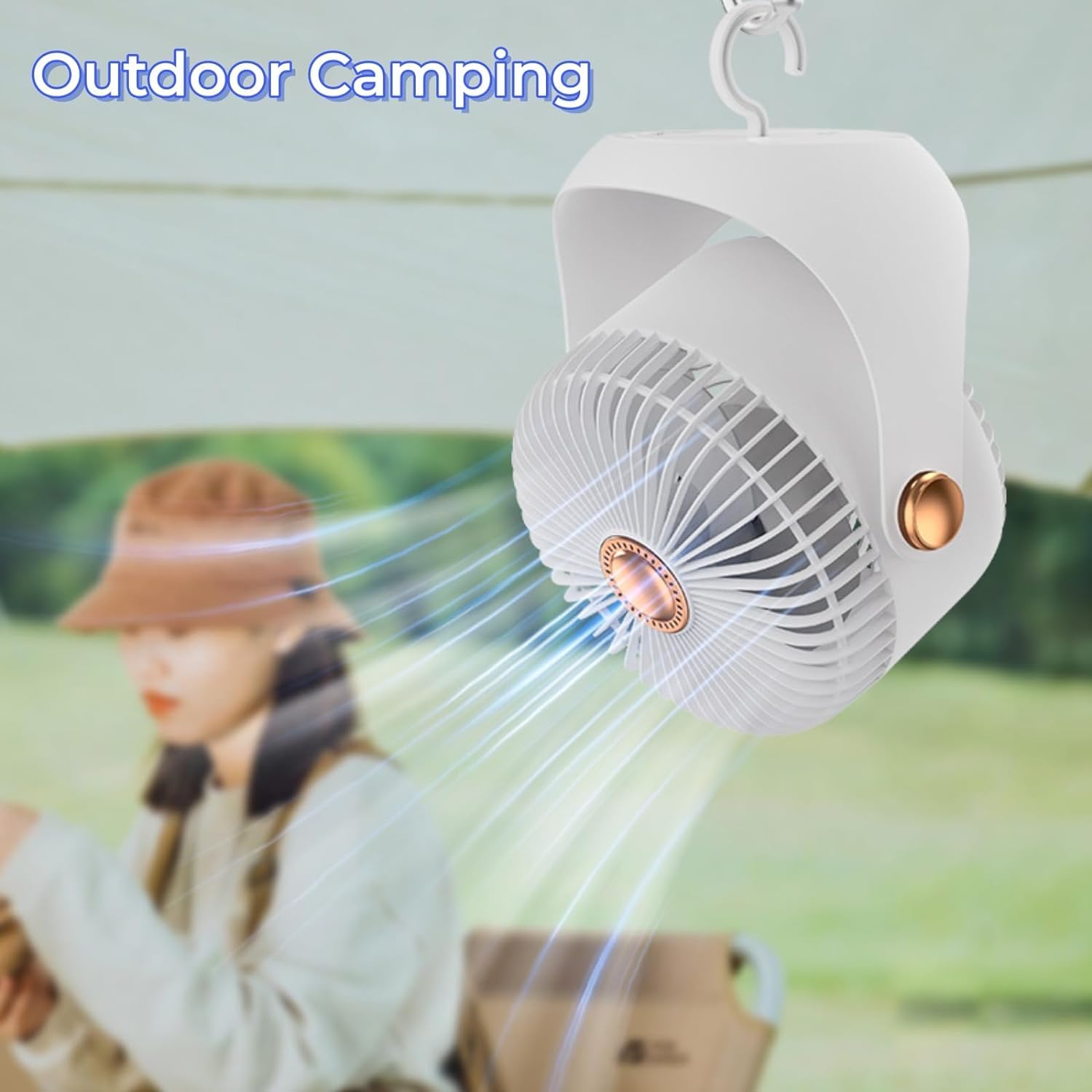 Akari AK-6 Rechargeable Table Fan | Battery Operated Mini Fan with USB Type-C & LED Light | 3 Speed Portable Desktop Fan for Home & Office Use | White 5