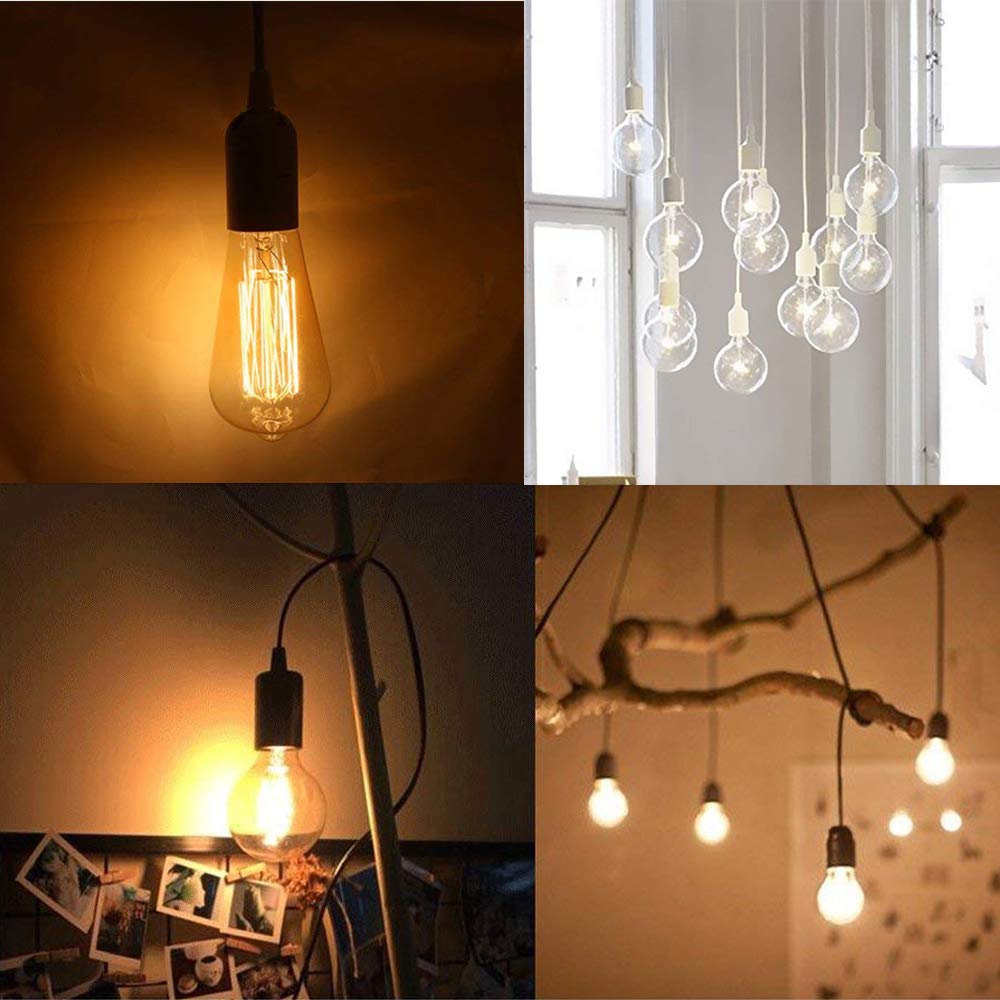 Rextin 4 pcs E26/E27 LED Light socket 5.9FT extension cord with On/Off switch and US AC Power Plug Bulb Socket for Pendant Lighting Bulb Lamp in Kitchen Bedroom Restaurant (4 Packs) 4