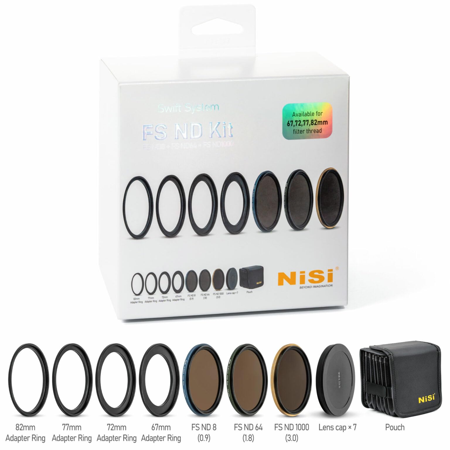 NiSi 67mm-82mm Swift FS ND Filter Kit - ND8 (3 Stop), ND64 (6 Stop) and ND1000 (10 Stop) - 82mm Press-On Neutral Density Filters with 67mm/72mm/77mm/82mm Thread Adapters 3