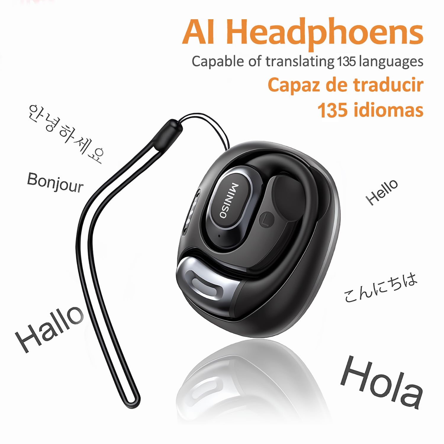 MINISO Al Translation True Wireless OWS Headphones MS156, Support 135 Languages & Accents Bluetooth Open Ear Earphones, Long Battery Life HiFi Stereo Sound Wireless Earhooks Headset for Sport (Cream) 3