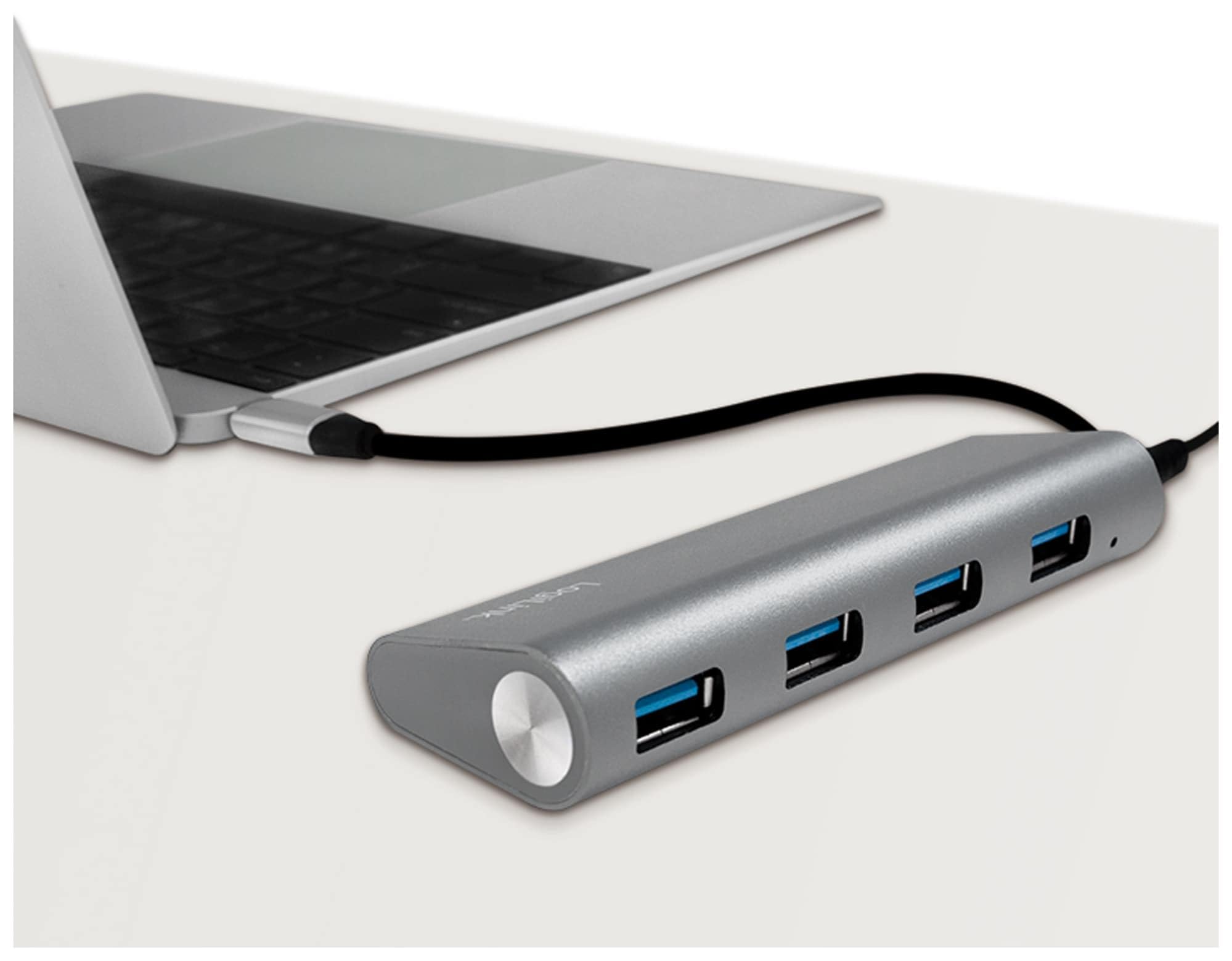 LogiLink USB Hub for PC/Laptop Aluminium Housing Grey Silver 4-Port 3