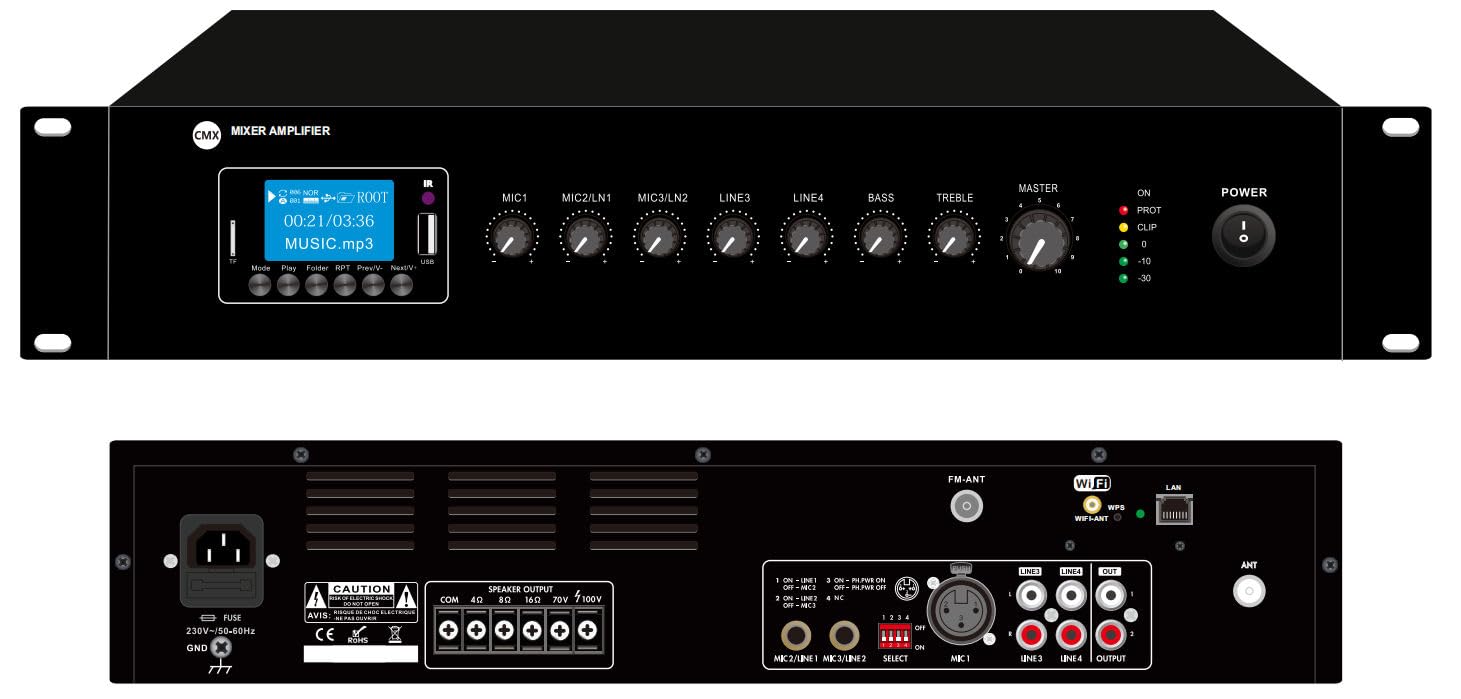 EA-120AW Wi-Fi/Internet Streaming Amplifier; USB/SD/FM/Bluetooth Support; 120W Rated Output; LED Indicators; Volume Control; Short-Circuit, Clip, Overload and High-Temp Protection 1