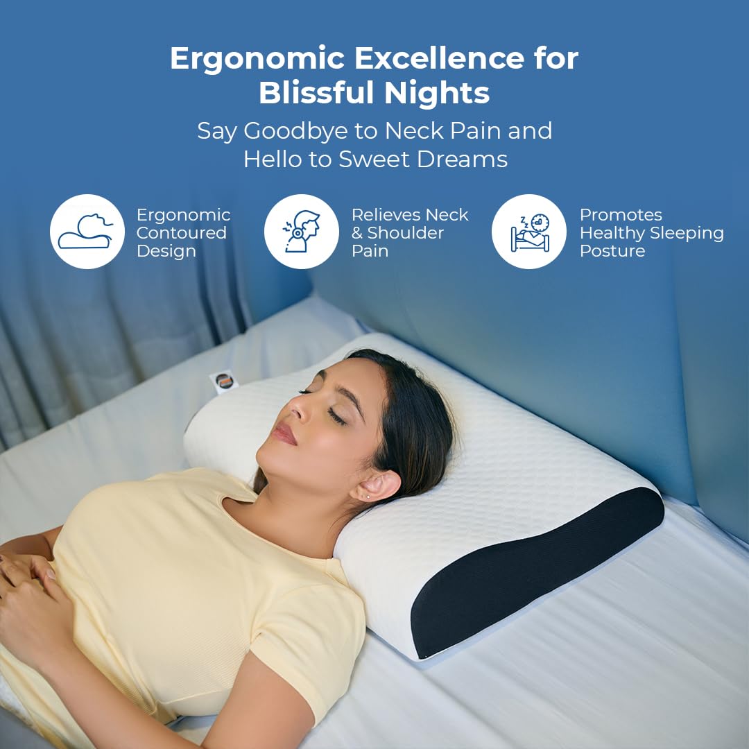 CareFoam Orthopaedic Memory Foam Sleeping Bed Pillow Small Size Neck & Back Support (Queen Size with Inner Cover 16 x 24 x 4 Inch) (Royal White, King_P2) 5