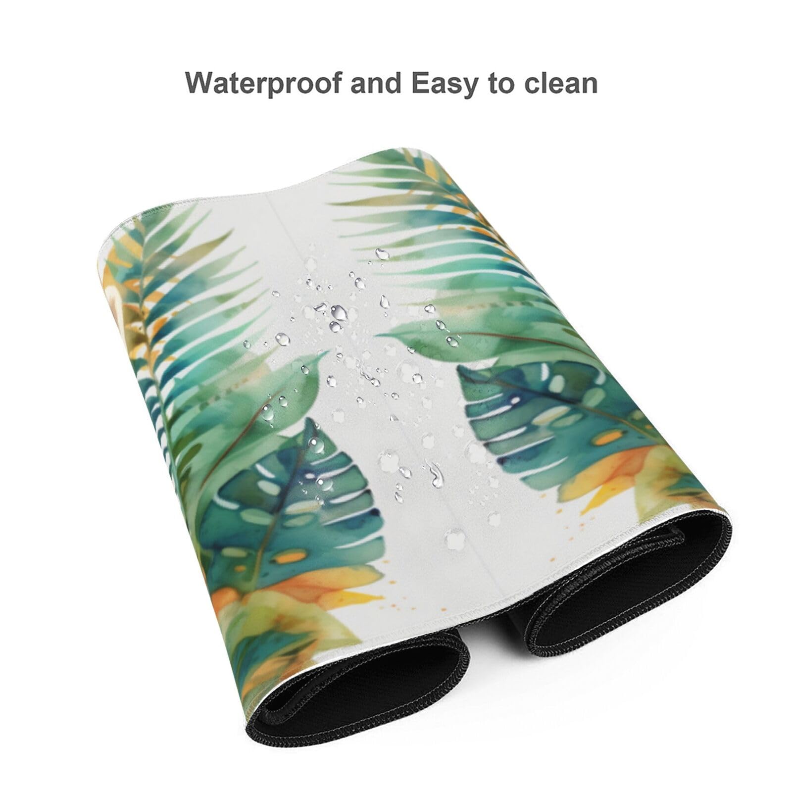 Famame Laptop Mouse Pad Tropical Leaves Raccoon Desk Mat with Stitched Edges 31.5X 11.8 inch Non-Slip Large Keyboard Rubber Writing Table Mat for Office Home 6