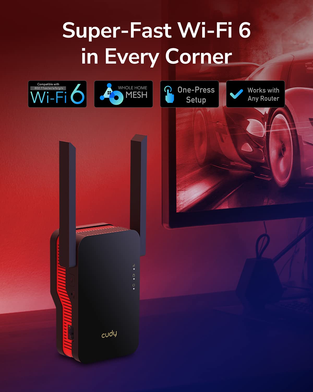 Cudy AX3000 Wi-Fi 6 Extender, Gigabit Port, Mesh, Plug-in, OpenWRT, RE3000 6
