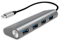 LogiLink USB Hub for PC/Laptop Aluminium Housing Grey Silver 4-Port 4