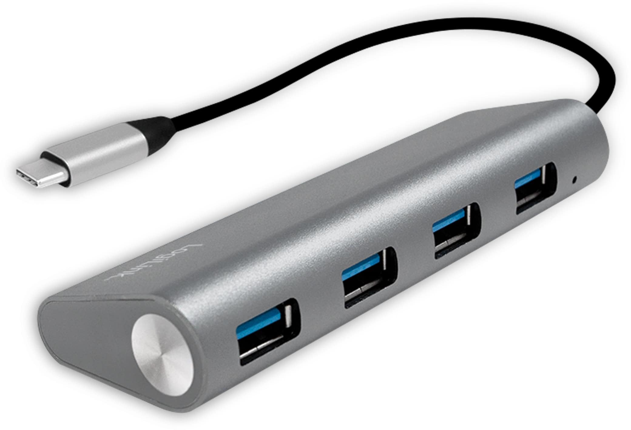 LogiLink USB Hub for PC/Laptop Aluminium Housing Grey Silver 4-Port 1