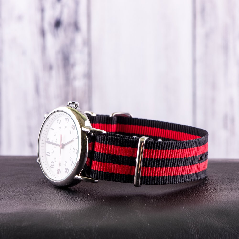 Clockwork Synergy® Classic Nylon Ballistic watch straps bands (20mm, Black/Red) 3