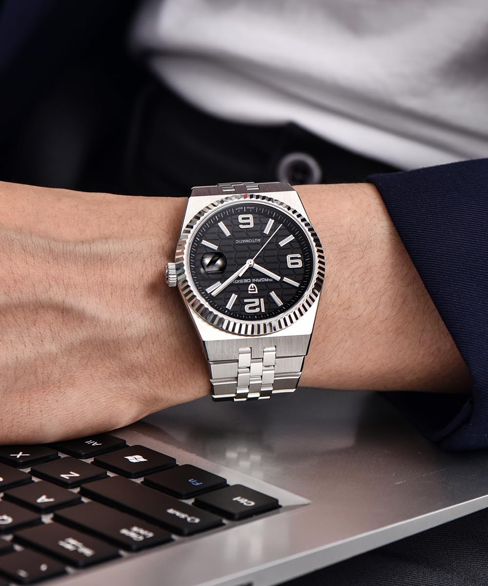 Pagani Design Automatic Watch, 40.5mm Stainless Steel Case, Miyota 8215 Movement, Fluted Bezel, Multiple Dial Colors, Synthetic Sapphire Glass, Model PD-YS027 (Black) 4