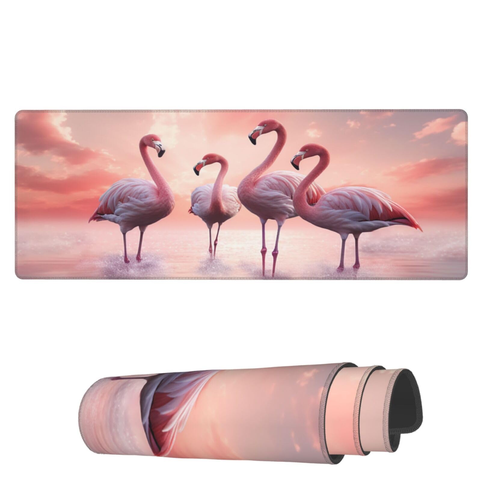 Famame Laptop Mouse Pad Flamingos Walking in Lake Desk Mat with Stitched Edges 31.5X 11.8 inch Non-Slip Large Keyboard Rubber Writing Table Mat for Office Home 1