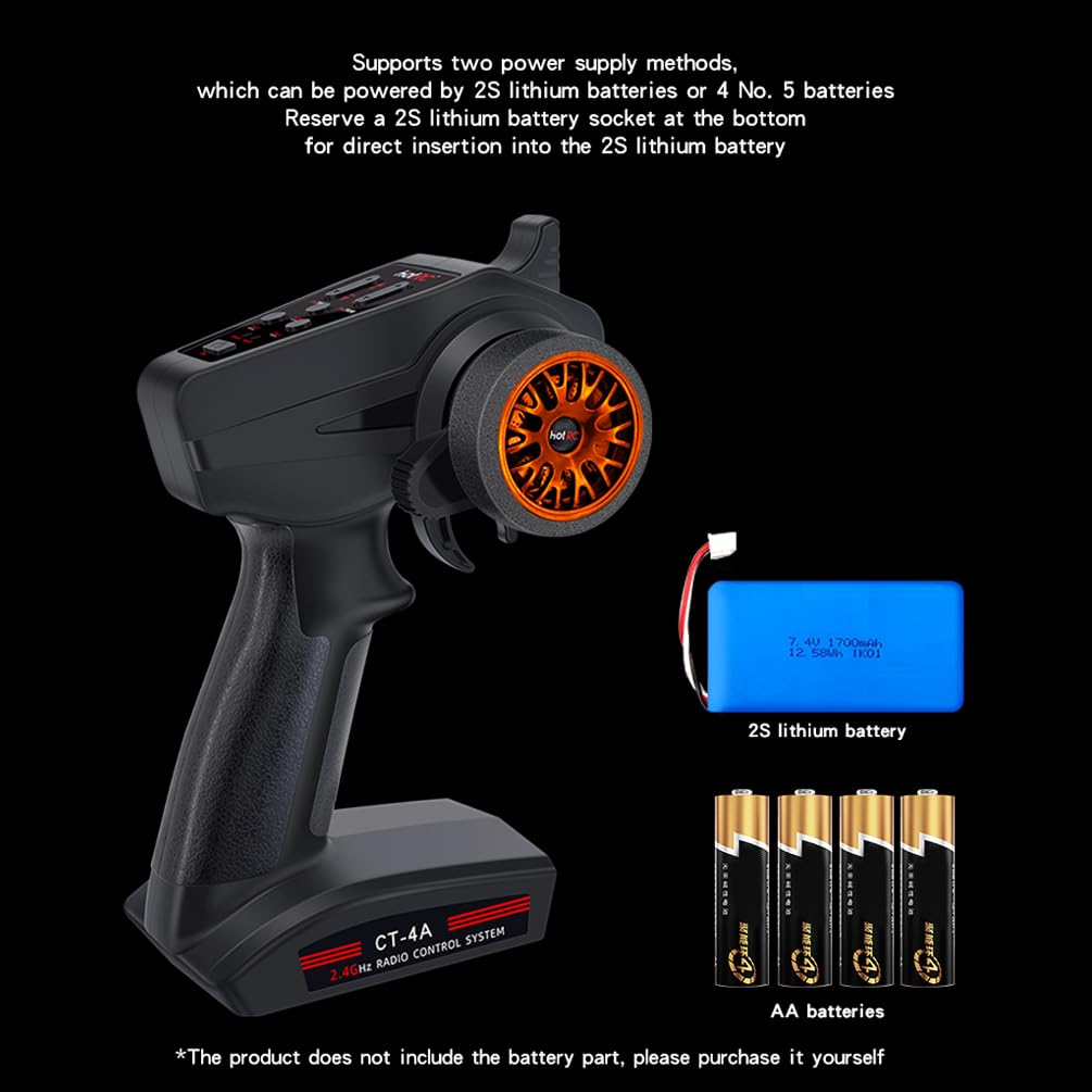 havcybin HOTRC CT-4A 4CH RC Receiver and Transmitter 2.4ghz Remote Controller for RC Car Boat Tanks (CT-4A-orange) 6