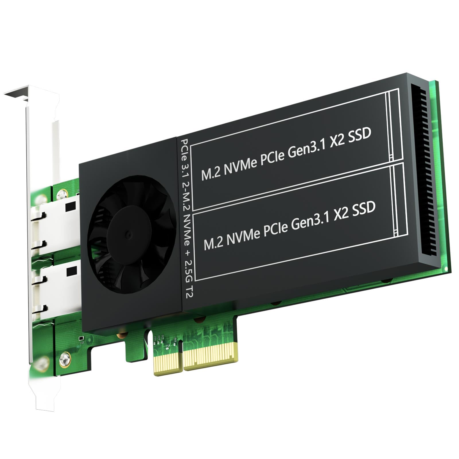 GLOTRENDS ST5114 Dual M.2 PCIe Adapter with 2 x 2.5Gb RJ45 Port, PCIe 3.0 X4 Interface, Support PCIe Bifurcation, Setup Soft M.2 NVMe RAID via OS Tool 1