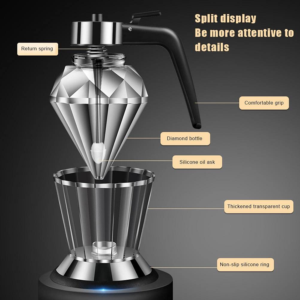 Bticx Glass Oil and Vinegar Dispenser, 200ML Diamond Shape Dripless Glass Honey Dispenser with Stand Seasoning Jar Kitchen Tool for Honey, Oil, Vinegar, Syrup, Salad Dressing 6