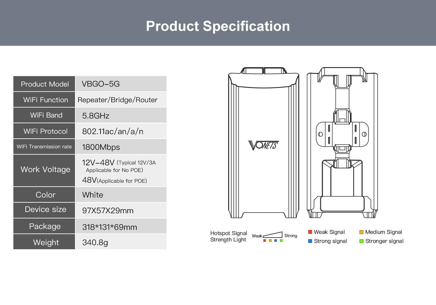 VONETS VBGO-5G Point to Point Wireless Bridge, 5.8GHz 1800Mbps Outdoor WiFi Extender Kit, Pre-Paired Plug & Play, 2 Gigabit Ports, IP65 Weatherproof, Long Range 2KM for Security Camera Network 4