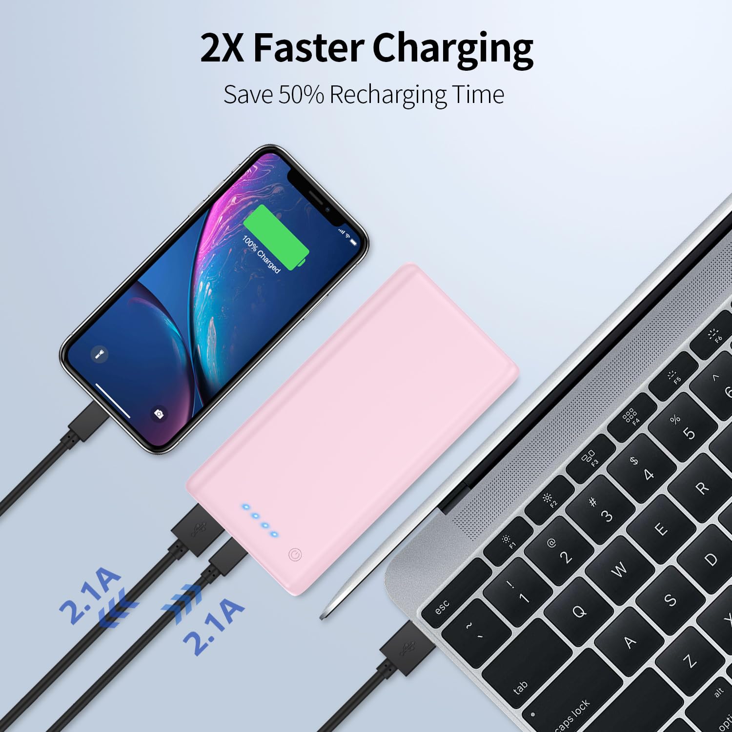 Portable Charger Power Bank 25,800mAh,Ultra-High Capacity Fast Phone Charging with Intelligent Smart IC,2 USB Port External Cell Phone Battery Pack Compatible with iPhone 17 16 15,Samsung,Android-Pink 5