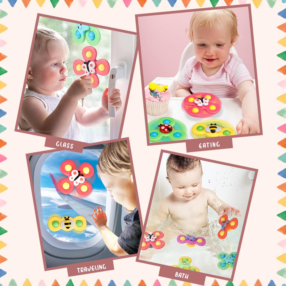 Wembley Suction Spinner Toy for Baby Bath Toys Water Toys for Kids Fidget Spinner Spinning Sensory Toddler Infant Flight Travel Toy Stick to Car Window Table Chair Birthday Return Gift for Kids 3 Pcs 5