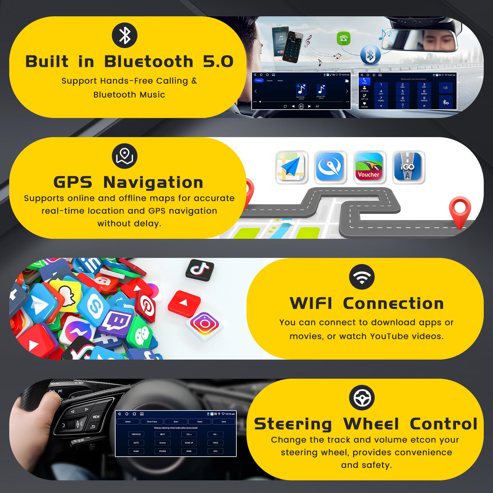 Inefala [2+32GB] Android 15 Single Din Car Radio with Wireless Carplay Android Auto, 6.9 Inch Touchscreen Car Stereo with WiFi GPS Bluetooth5.0 FM/RDS 32EQ SWC Type-C/USB Port with Backup Camera MIC 5