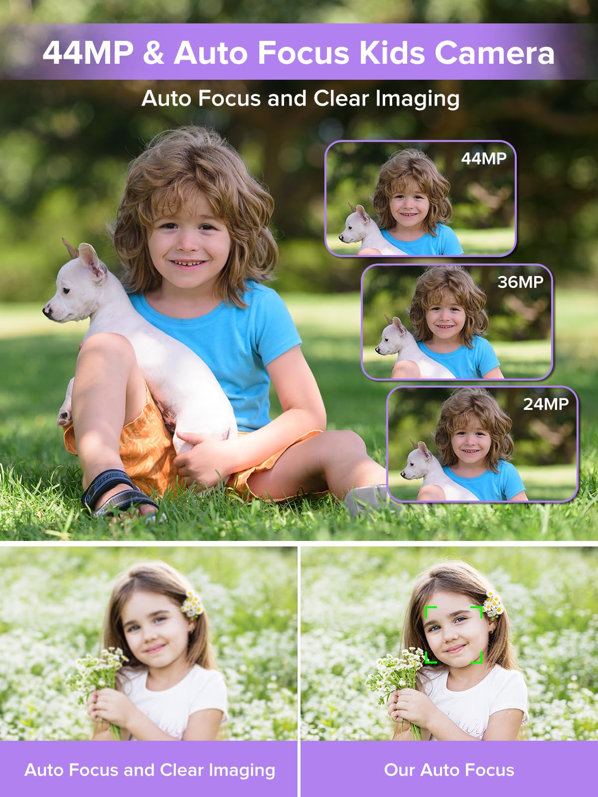 Digital Camera, Kids Camera1080P, Vlog Camera with 64GB Card, 16X Zoom Anti Shake, Card Reader, 44MP Compact Portable Small Point Shoot Digicam Gift for Kid Student Children Teen Girl Boy(Pruple) 2
