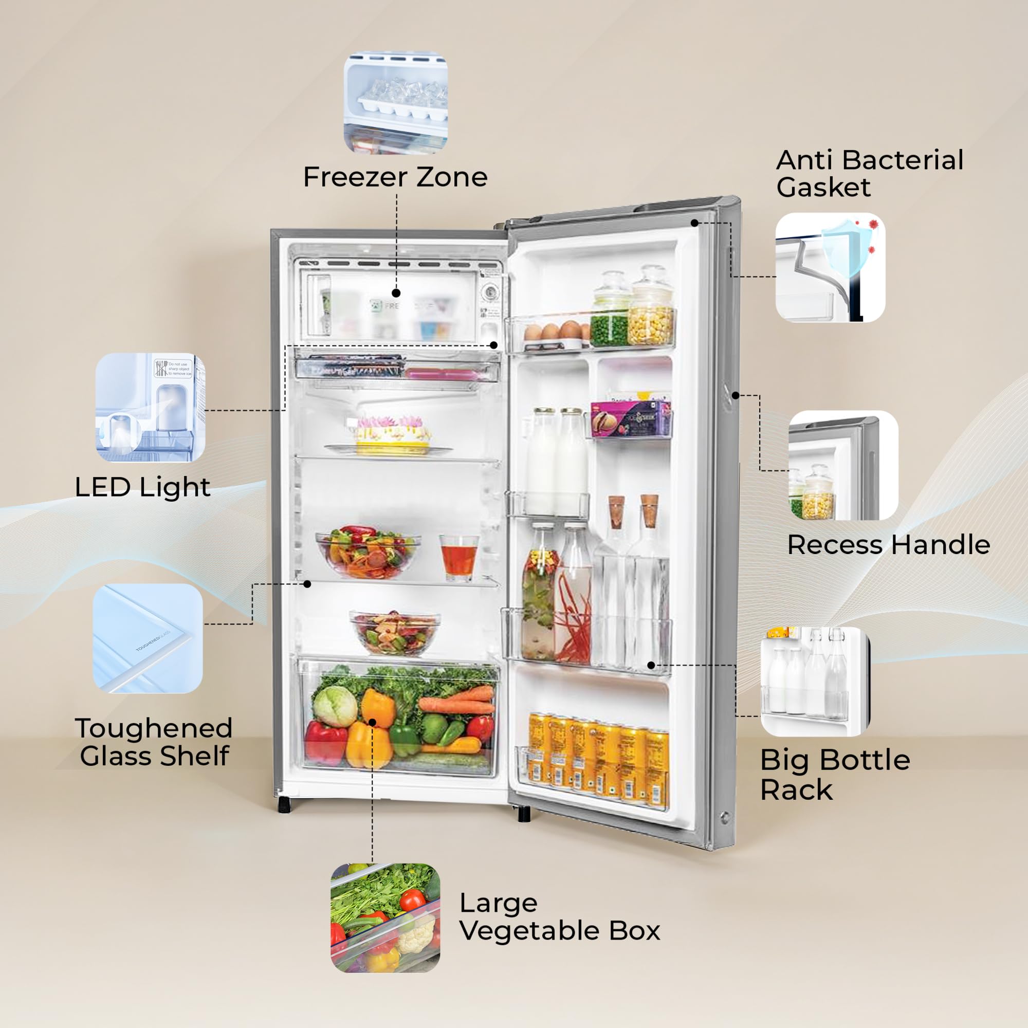 Haier 190 L 2 Star Direct Cool Single Door Refrigerator with Fast Ice Making, Easy Clean Back, Large Vegetable Box (HED-202TMSA-N, Moon Silver, 2026 Model) 5