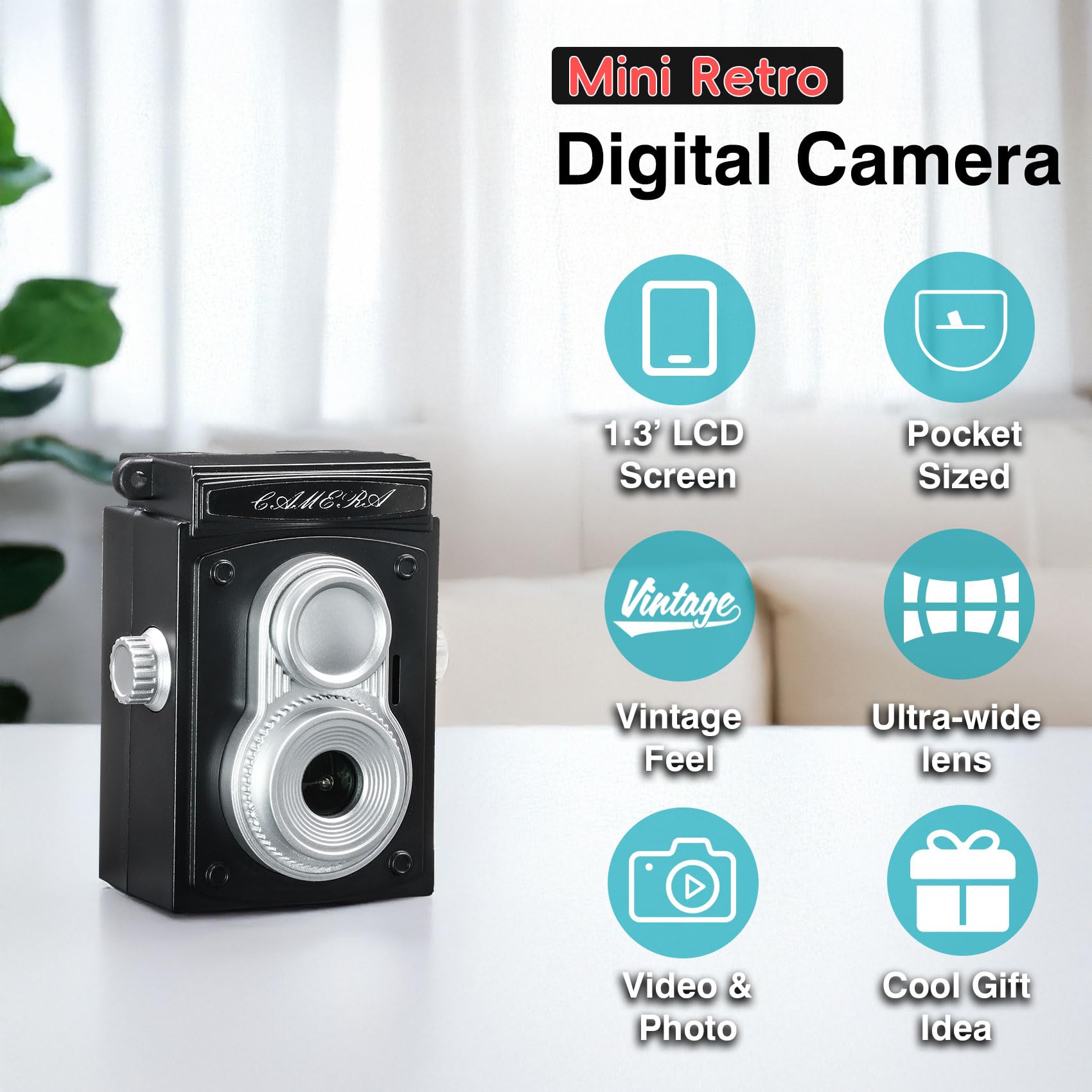 Digital Camera with 1.3 in LCD Screen 1080P 32GB Card Monoreflexes Shaped CMOS Compact Portable Video Recorder Easy to Operate Black 3