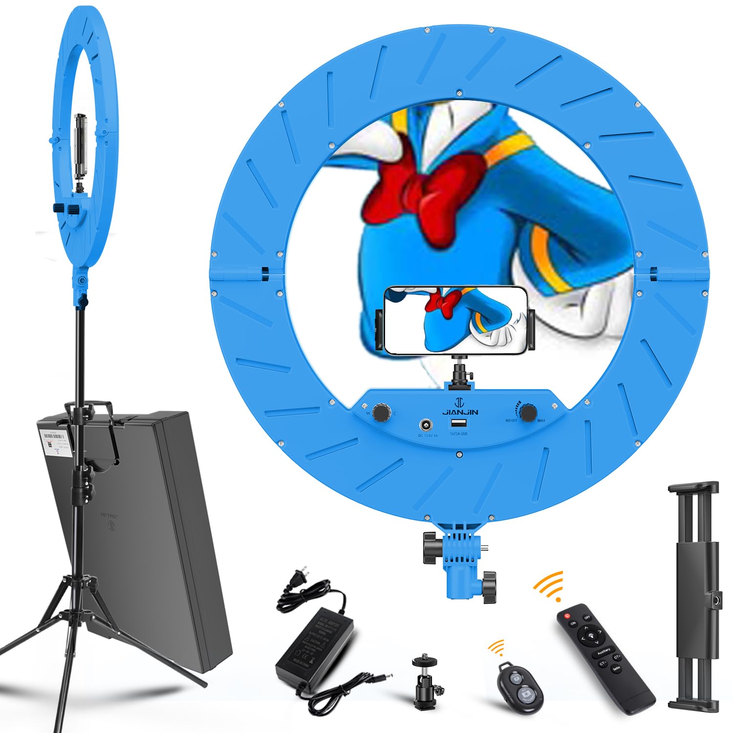 JJ JIANJIN Ring Light 18 INCH Kit,55W6700k Dimmable LED Light, Tripod Stand, Remote Controller,Box for Camera,Smartphone,YouTube,TikTok,Self-Portrait Shooting,CRI95 (Maya Blue) 1