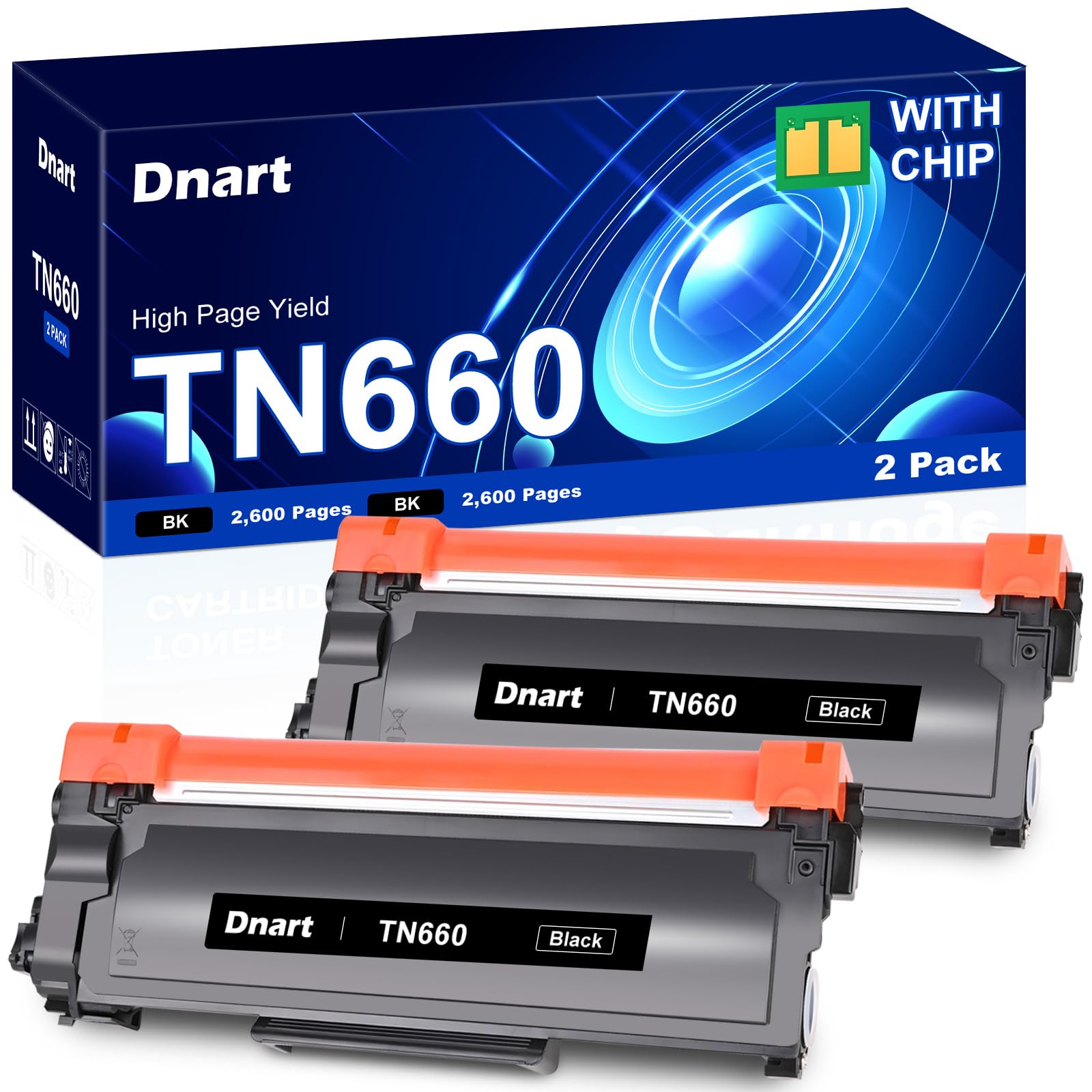 DNART Compatible Toner Cartridge Replacement for Brother TN660, 2 Black 2