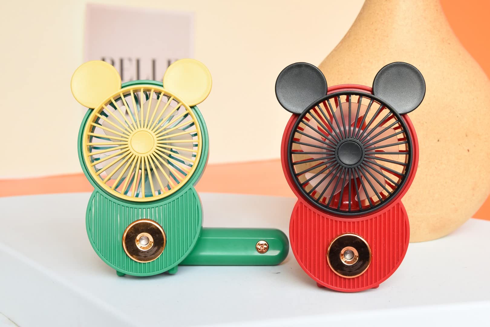 LACOVIA Cute Mouse Misting Mini Fan, Handheld Portable USB Rechargeable Fan with 3 Adjustable Speeds, Foldable For Travelling(Red&Green) 6
