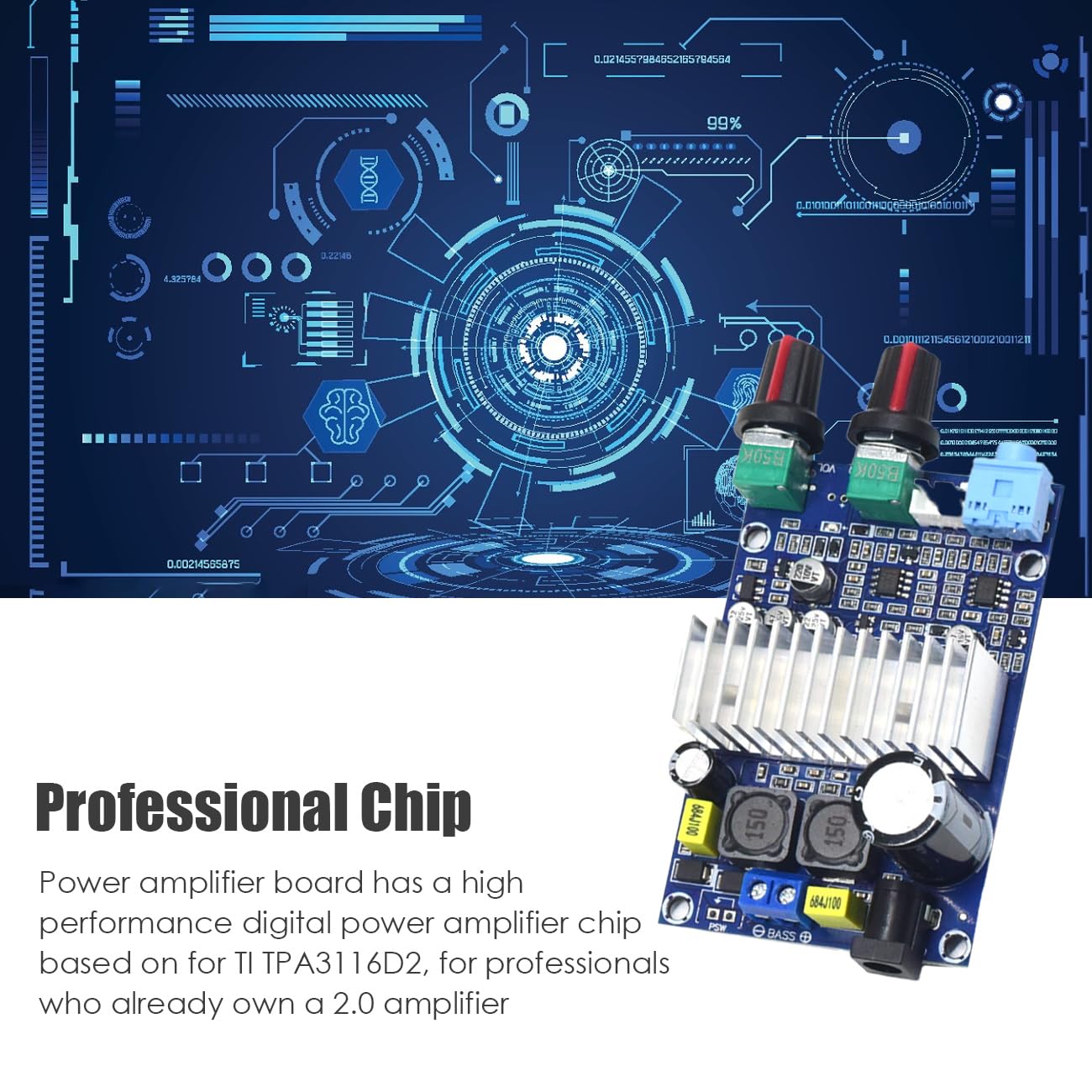 TPA3116D2 100W Amplifier Board DC 12-24V Stereo AMP Audio Amplifier Board Digital Sound Power Amplifier Multi Functional for DIY Speakers Subwoofer 5
