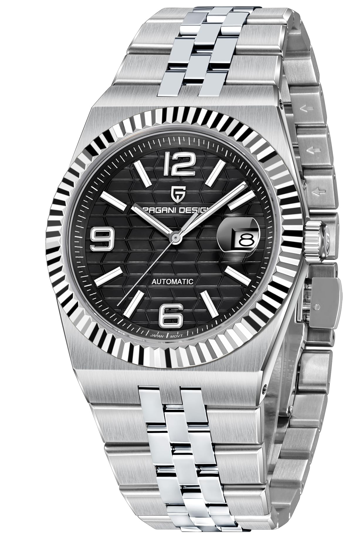 Pagani Design Automatic Watch, 40.5mm Stainless Steel Case, Miyota 8215 Movement, Fluted Bezel, Multiple Dial Colors, Synthetic Sapphire Glass, Model PD-YS027 (Black) 1