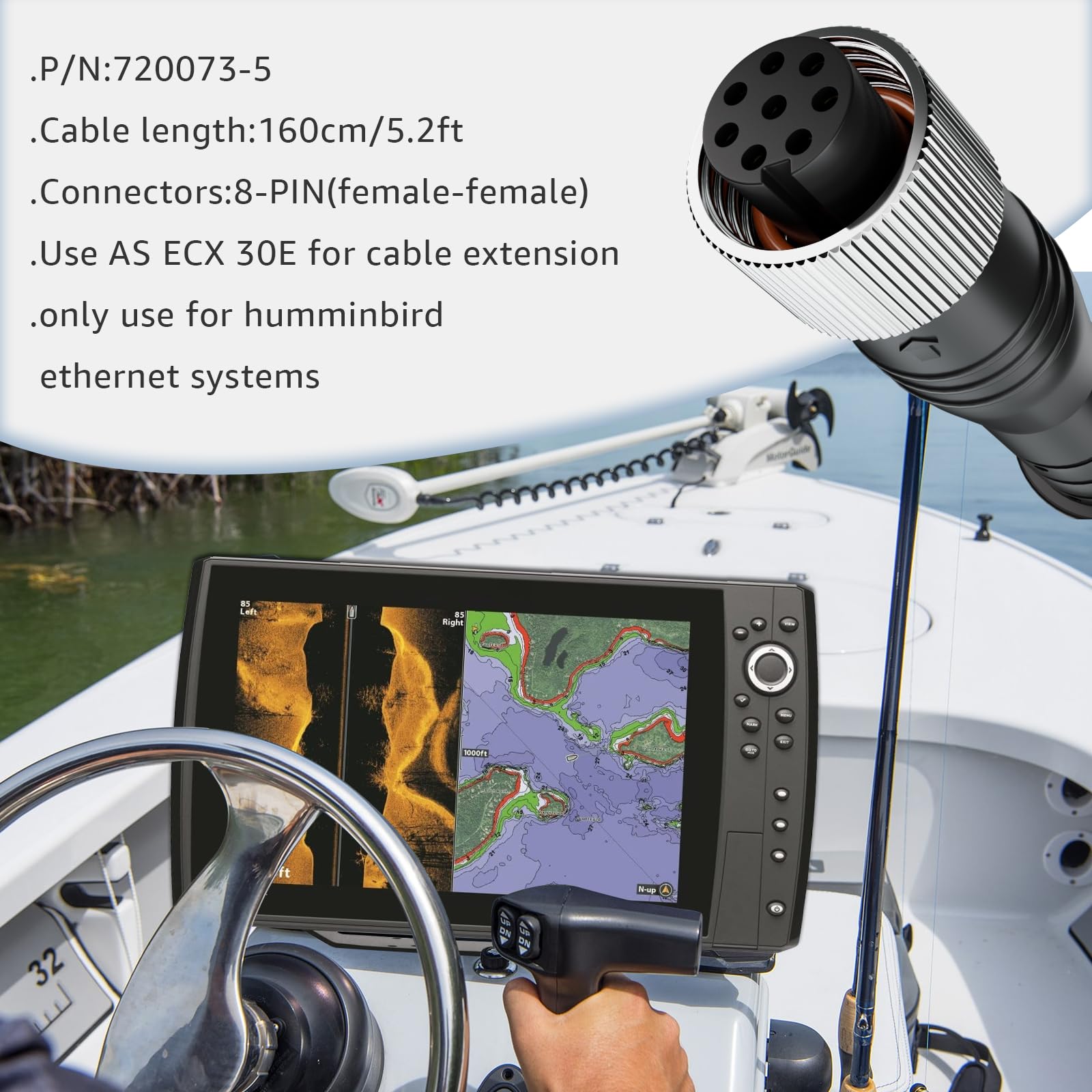 LaWana Boat Ethernet Cable AS EC 720073-5 5.2 Foot for Humminbird,Compatible with Helix, 10, 12,7, 8, 9, 15,SOLIX,APEX, and Onix Models (5FT) 5