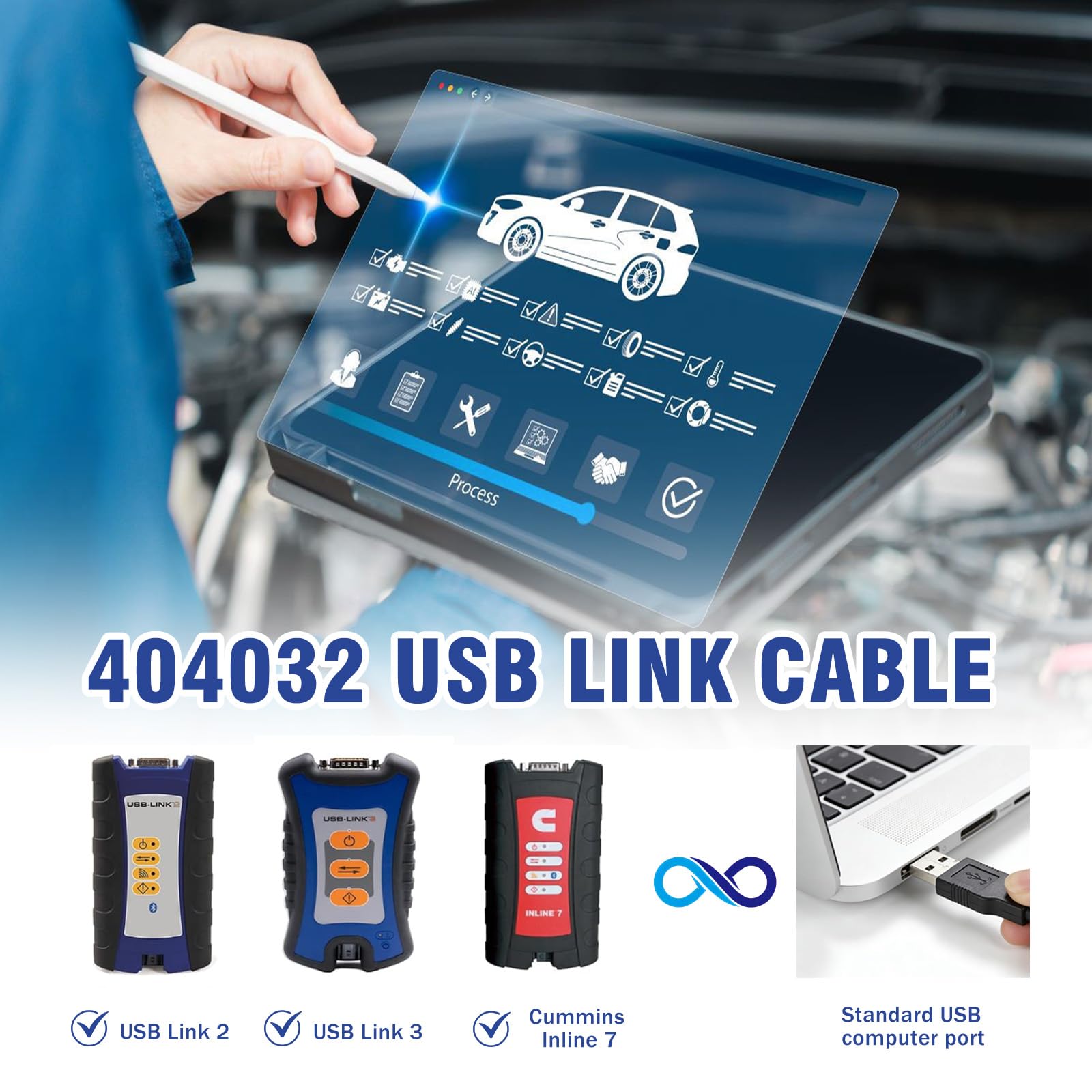 Nimite 404032 USB Cable fits forNexiq USB Link 2 & 3, Cord Replacement Part forCummins Inline 7 and Standard USB Computer Port, for Truck Diagnostic Data Transmission. 3