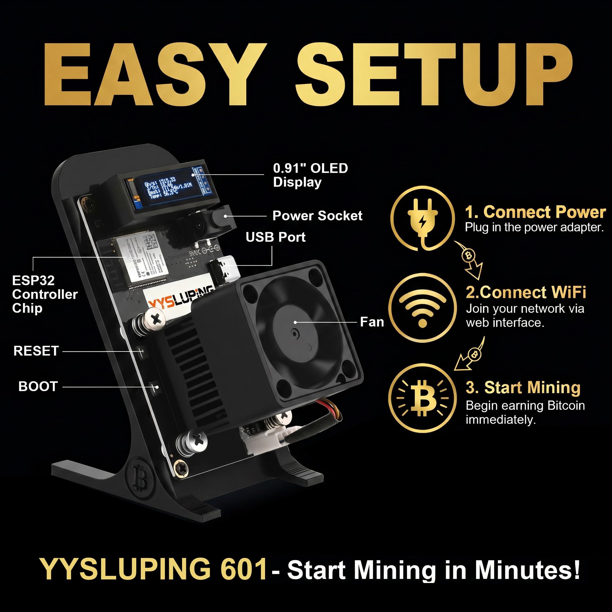 YYSLUPING 1.5TH/s 601 Bitcoin Miner Black, Home Crypto Miner 4